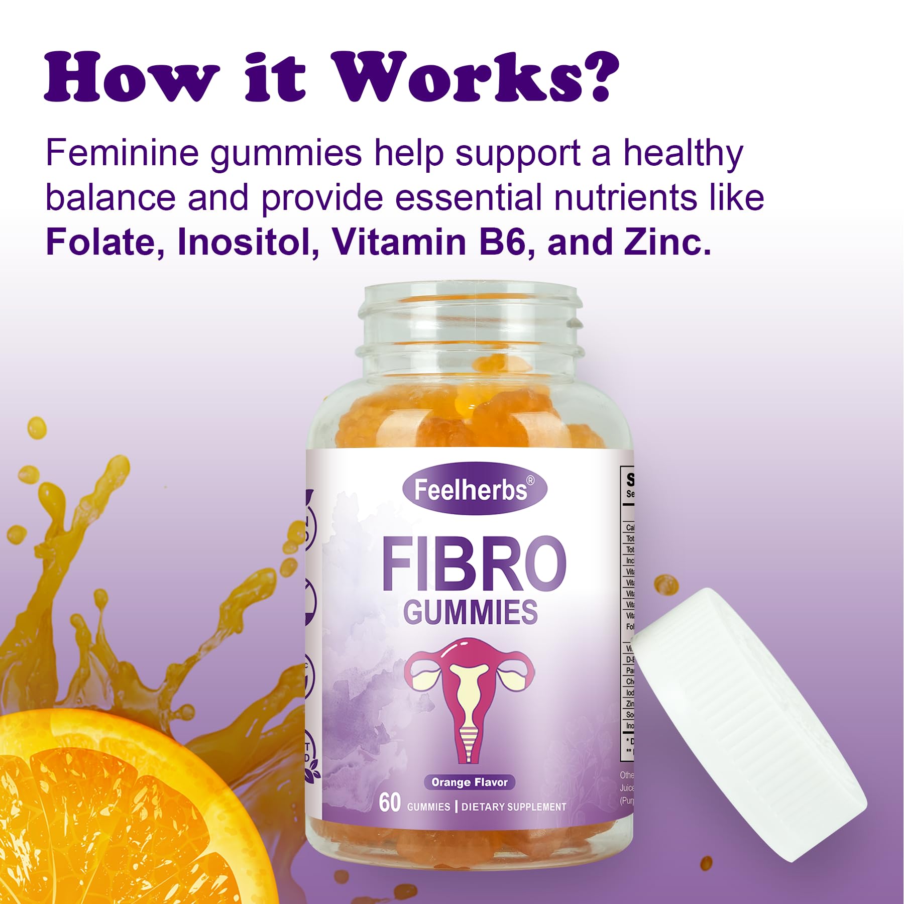 Feelherbs Fibro Gummies for Women, Pack of 2, Multivitamin Inositol Gummies with Inositol, Biotin, Vitamins A, C, D3, E, B6, B12, 60 Gummies Per Bottle Feelherbs Au supplements