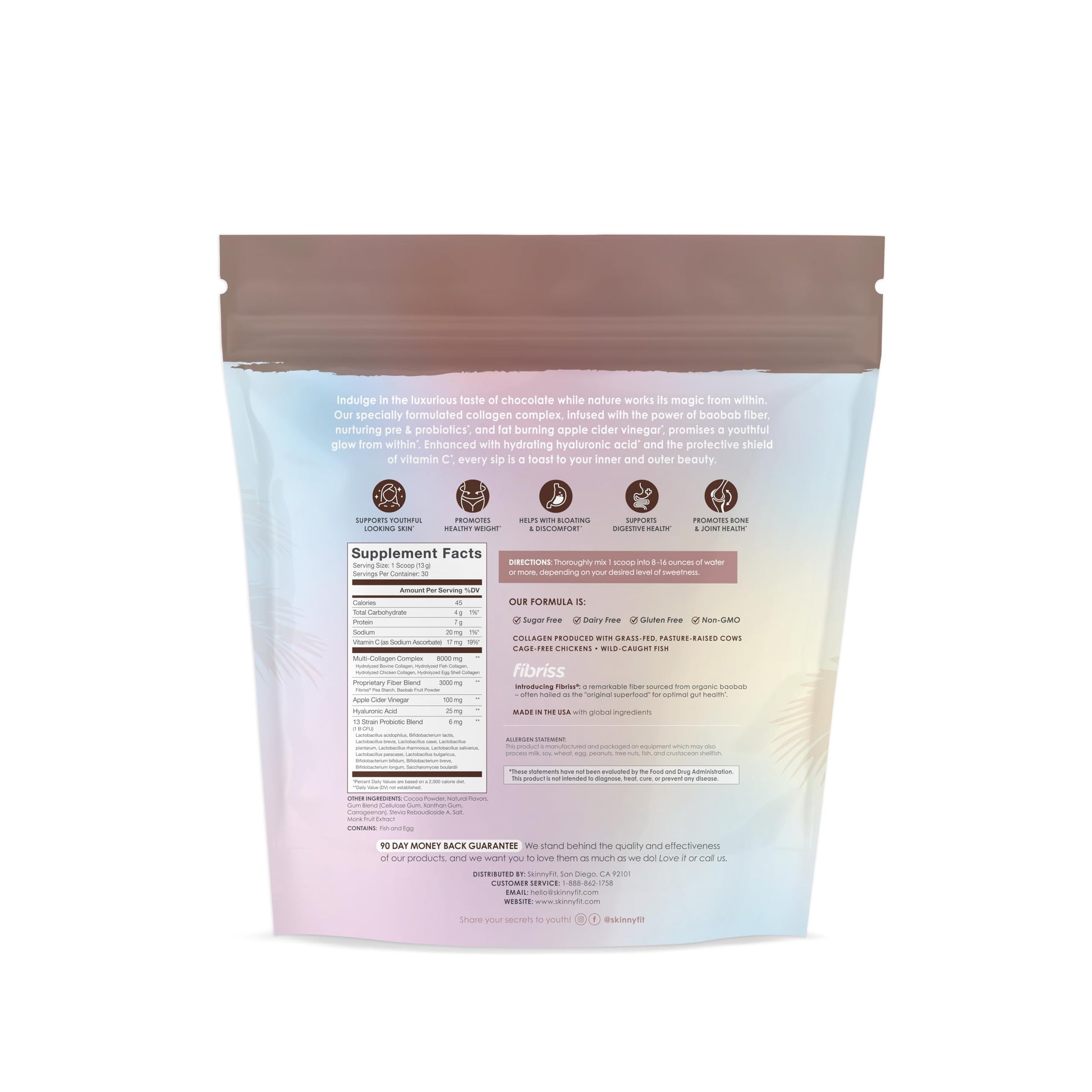 SkinnyFit Super Youth Chocolate Multi-Collagen Peptides + Probiotics, Baobab Fiber SkinnyFit Au supplements