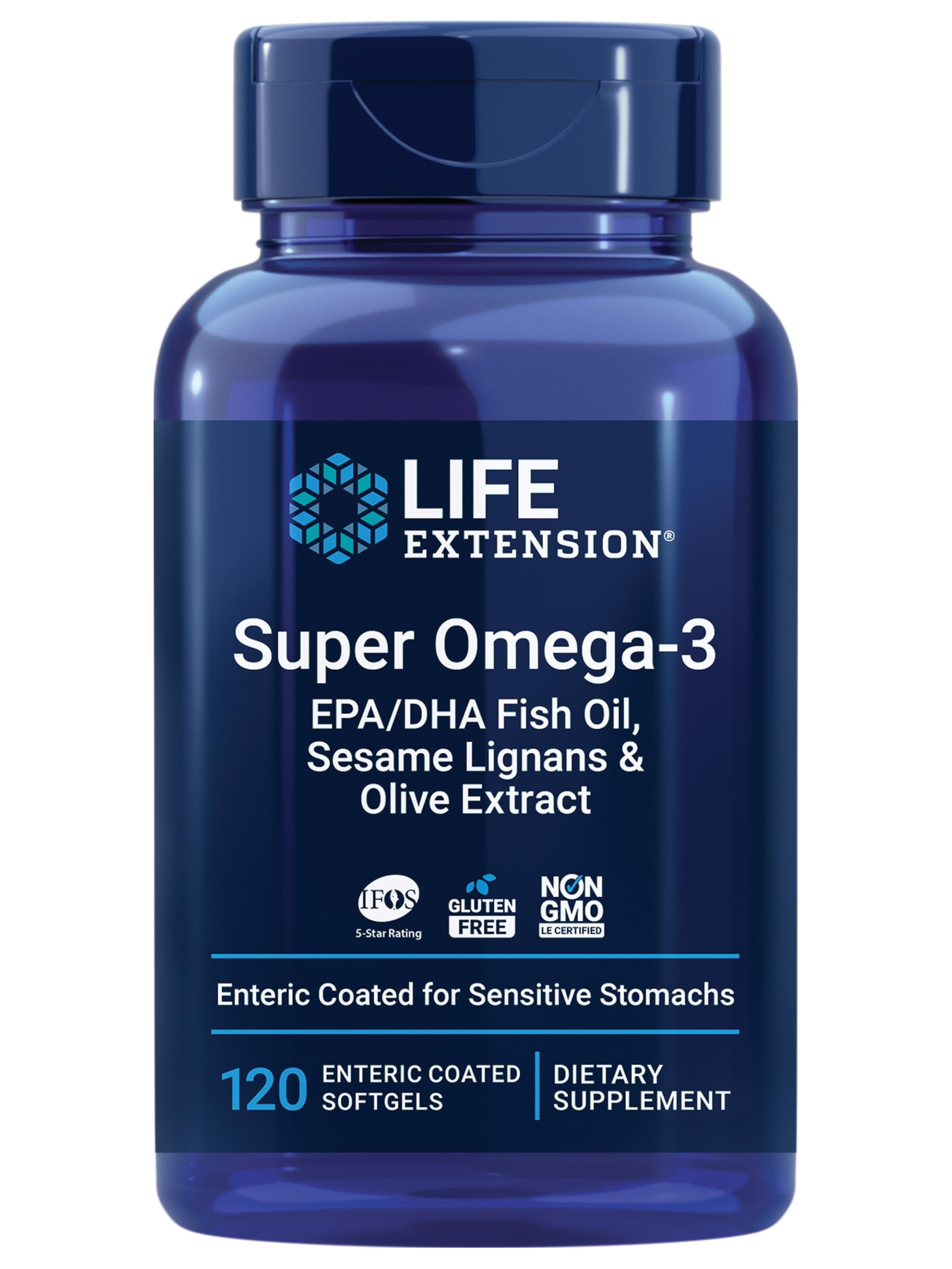 Life Extension Super Omega-3 EPA/DHA Fish Oil, Sesame Lignans & Olive Extract – Heart Health, Brain Health, Inflammation Health Support, Gluten-Free, Enteric-Coated, Non-GMO, 120 Softgels Life Extension Au supplements