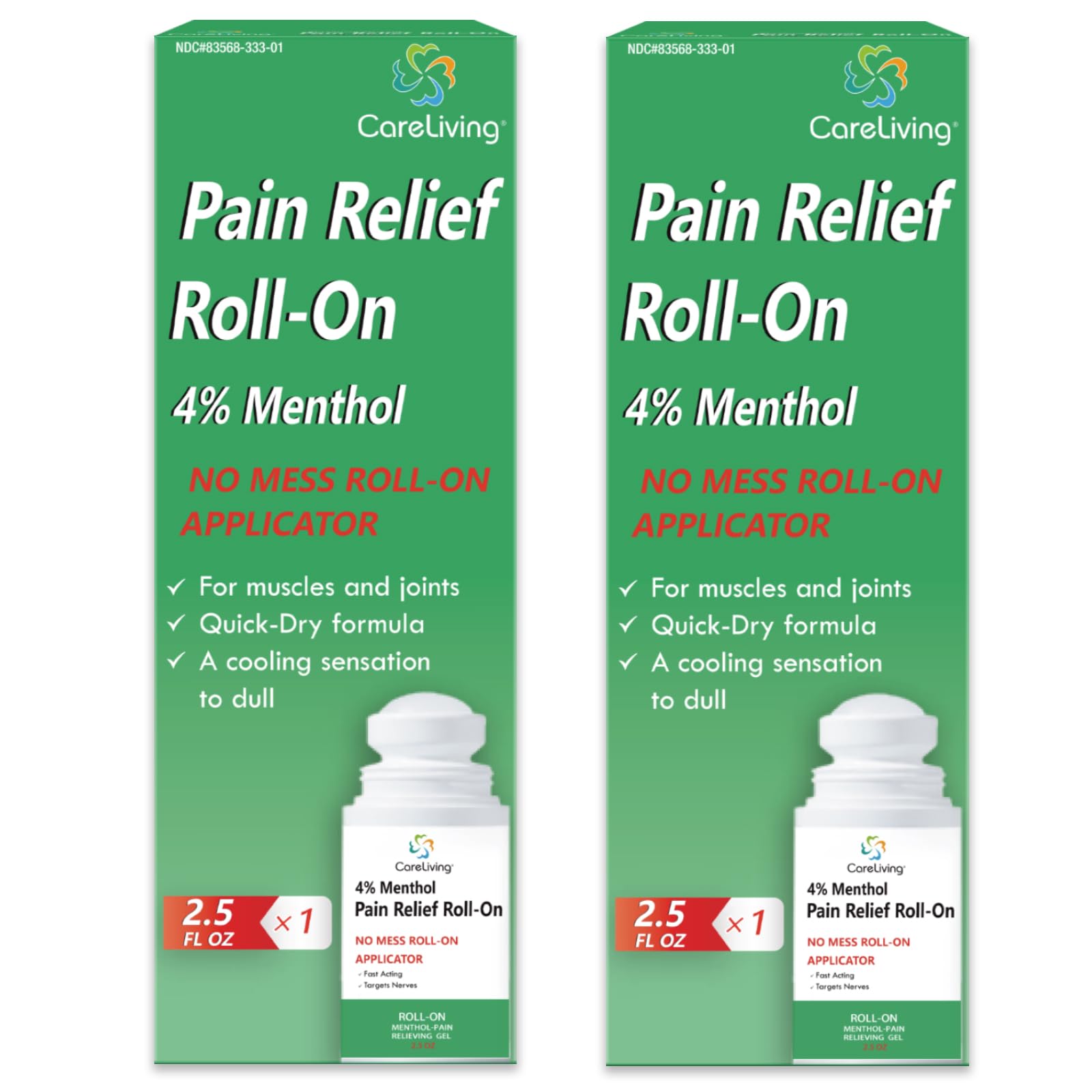 CARELIVING Roll On Pain Relief for Knee, Neck, Joint, Shoulder, Arthritis Pain Reliever, Sore Muscle Relief, Roll On Menthol Gel 2.5 Fl Oz (Pack of 2) CARELIVING Au supplements
