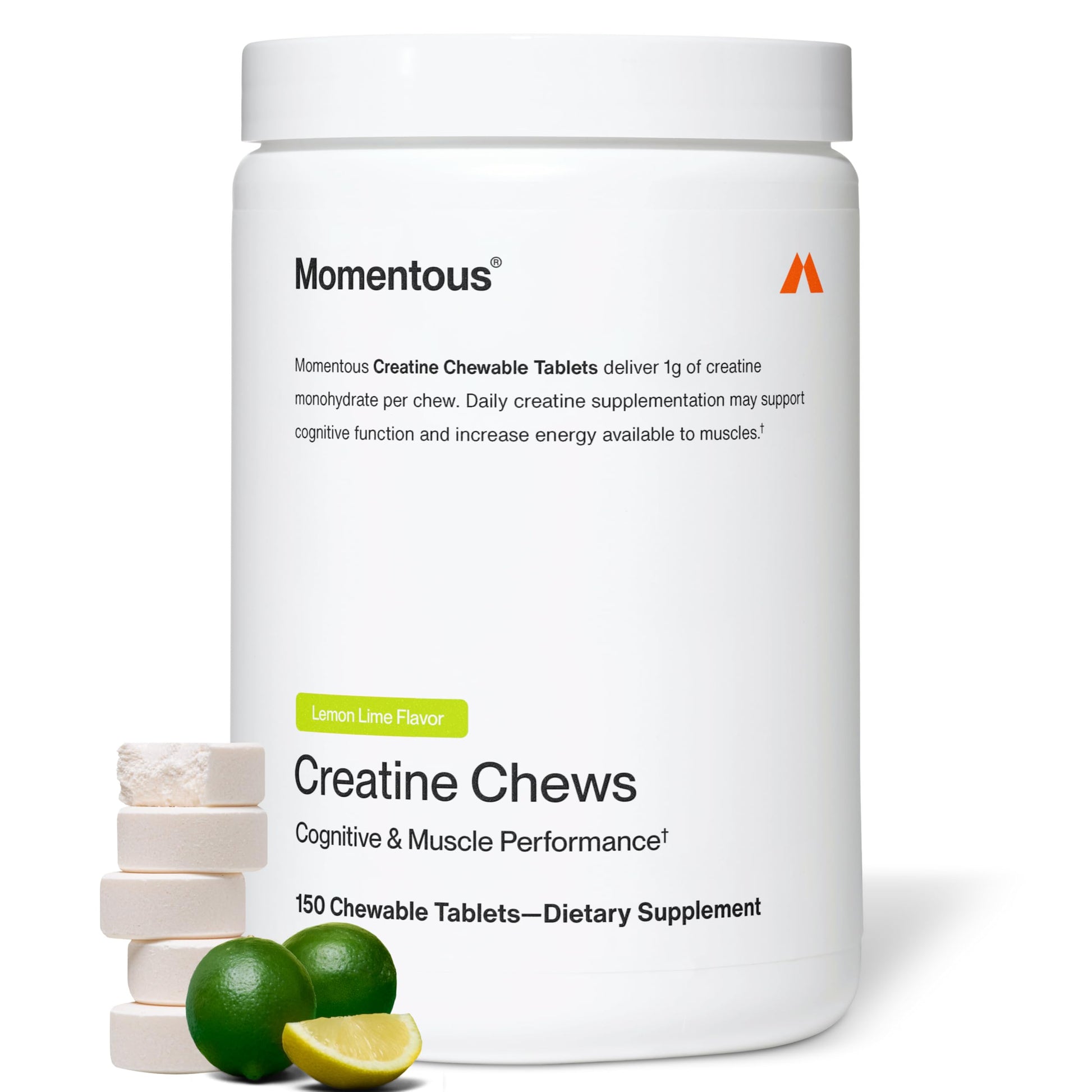 Momentous Creatine Chews - Creatine Monohydrate - Supports Strength, Lean Muscle, & Recovery for Men & Women - NSF Certified for Sport - 150 Chewable Tablets - Lemon Lime Momentous Au supplements