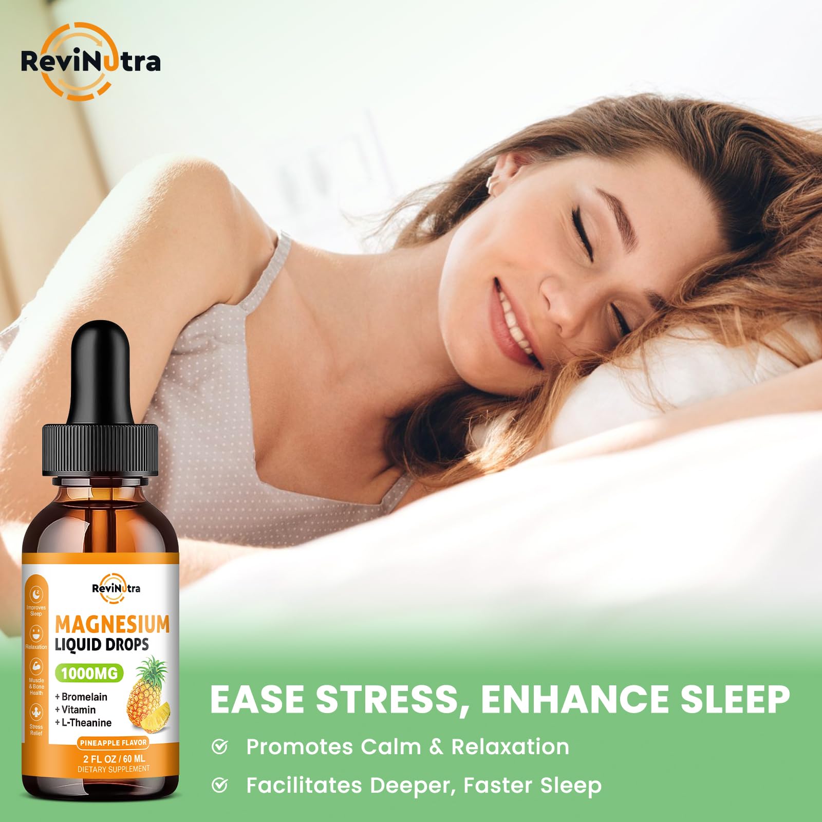 Magnesium Glycinate Liquid Drops, 1000mg of Liquid Magnesium Complex Supplement for Sleep, Nerve, Energy, Muscle, Bone, Calm & Digestion, High Absorption, 2 Fl Oz, Sugar-Free Pineapple Flavor ReviNutra Au supplements