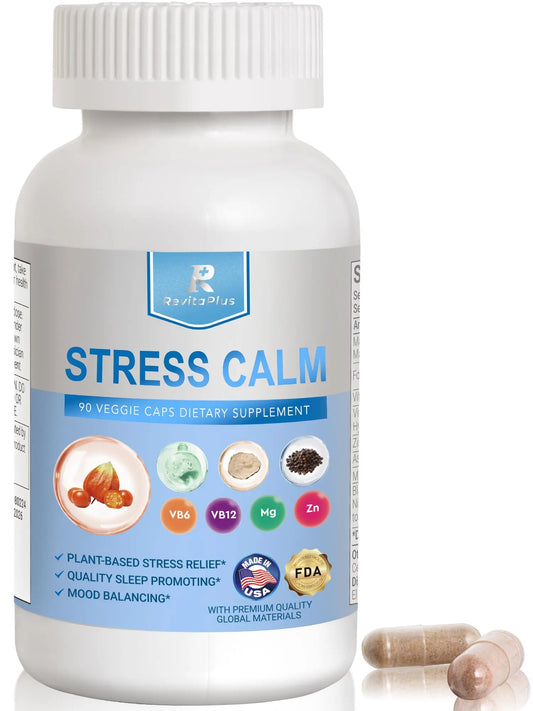 RevitaPlus 8-in-1 Ashwagandha Supplements with B12 B6 Magnesium Maca Zinc Folate, Cortisol Supplements for Women and Men Supports Stress Relief, Sleep, Energy, Focus(90 Capsules) RevitaPlusAU supplements
