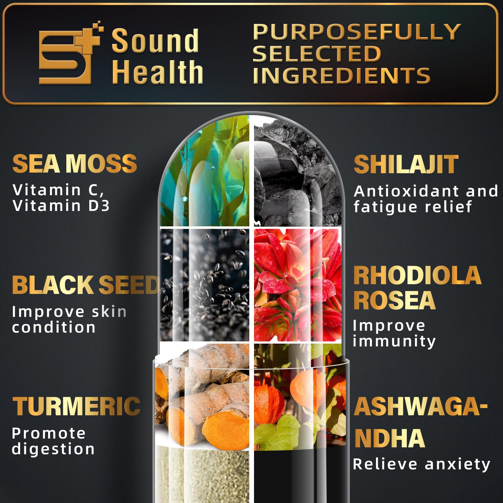 Sea Moss Capsules with Ashwagandha, Turmeric, Bladderwrack, Vitamins C & D for Natural Energy, Sleep Support & Hair Growth, 1200mg Herbal Blend, for Man & Women, Third-Party Tested，16-in-1 Supplement SoundHealth Au supplements