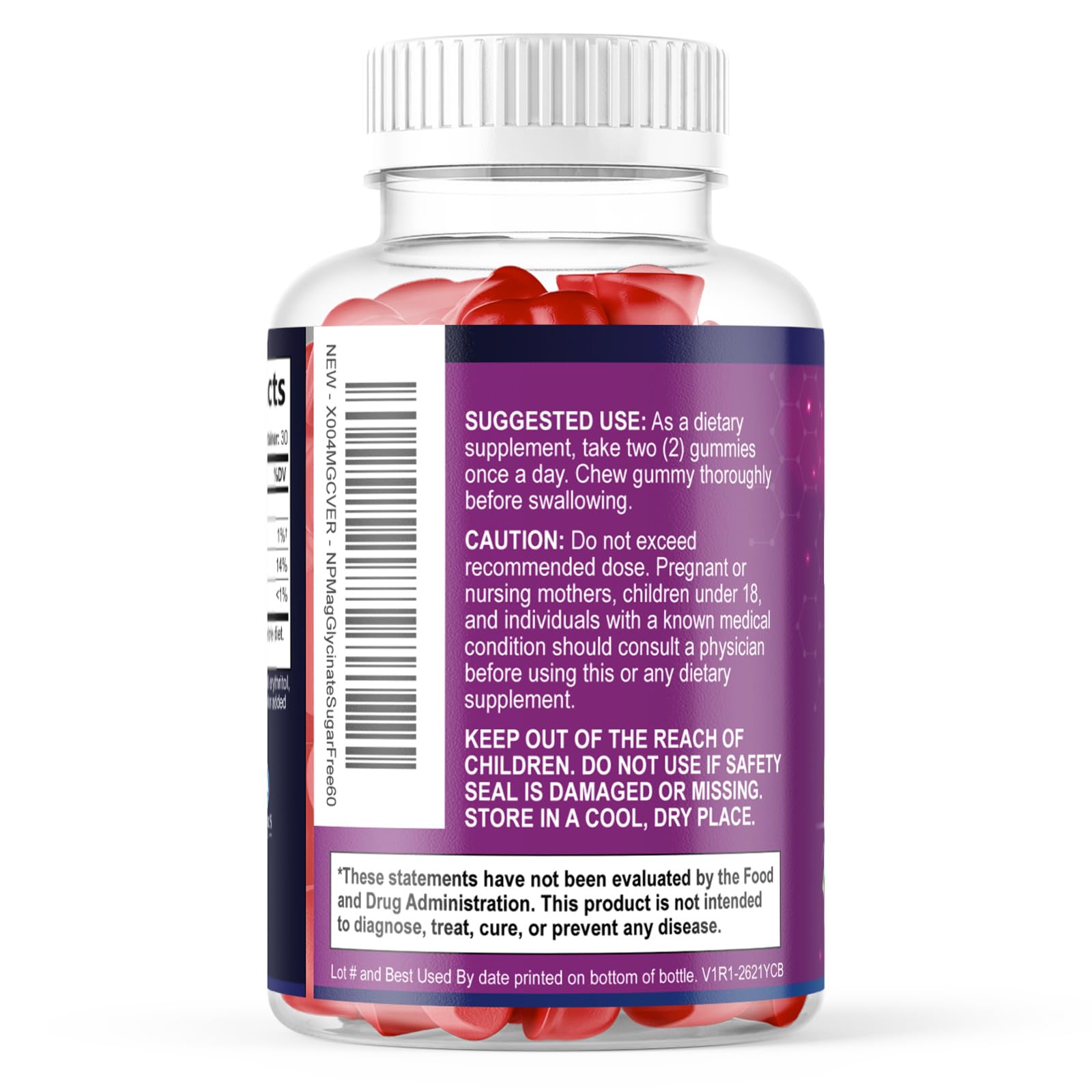 Magnesium Glycinate Gummies - Sugar Free - 100% Chelated Magnesium Gummy Supplement for Max Absorption - for Sleep Support & Heart, Muscle & Bone Health - Gentle on Stomach, Grape Flavor - 60 Gummies Nature's Peak Au supplements