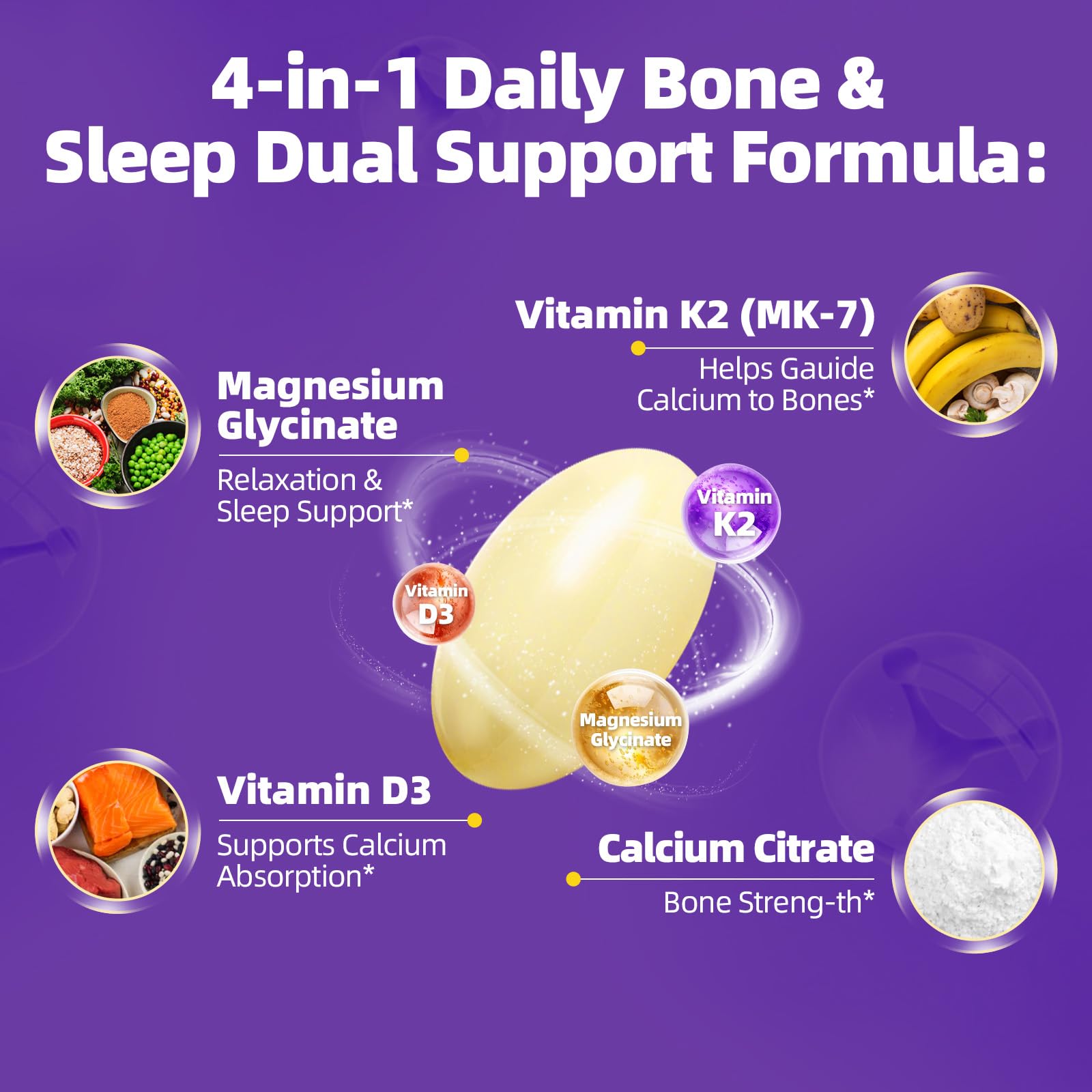 Magnesium Glycinate 400mg Softgels, Small Easy to Swallow High Absorption Magnesium Supplement, with Vitamin D3 & K2 for Sleep Relax Calm Muscle Bone* Health, 120 Gelcaps Alliwise Au supplements
