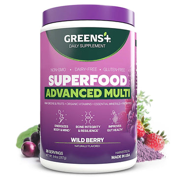 Greens+ Advanced Multi Wild Berry Superfood Powder, Organic Blend, Vegan, Non-GMO, Soy-Free, Dairy-Free, Gluten-Free, Dietary Supplement with Vitamins & Minerals, 9.4 oz Greens+ Au supplements