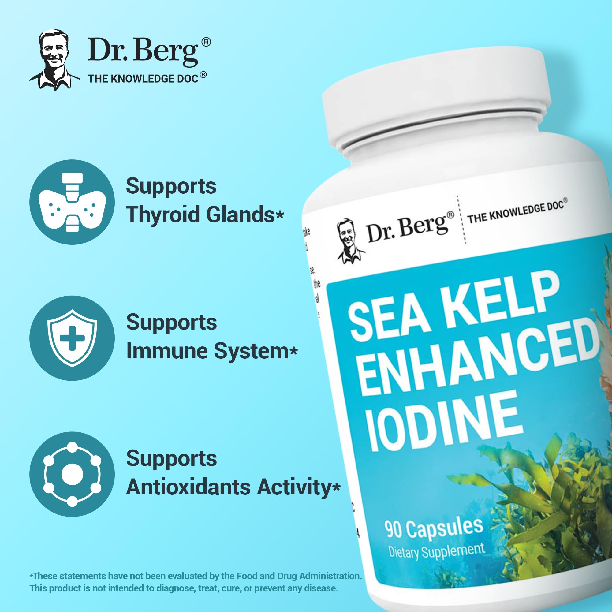Dr. Berg Sea Kelp Enhanced Iodine - 200 mcg of Premium Iodine - Seaweed Blend Includes Klamath Blue-Green Algae & Sea Kelp - 90 Capsules Dr. Berg Nutritionals Au supplements