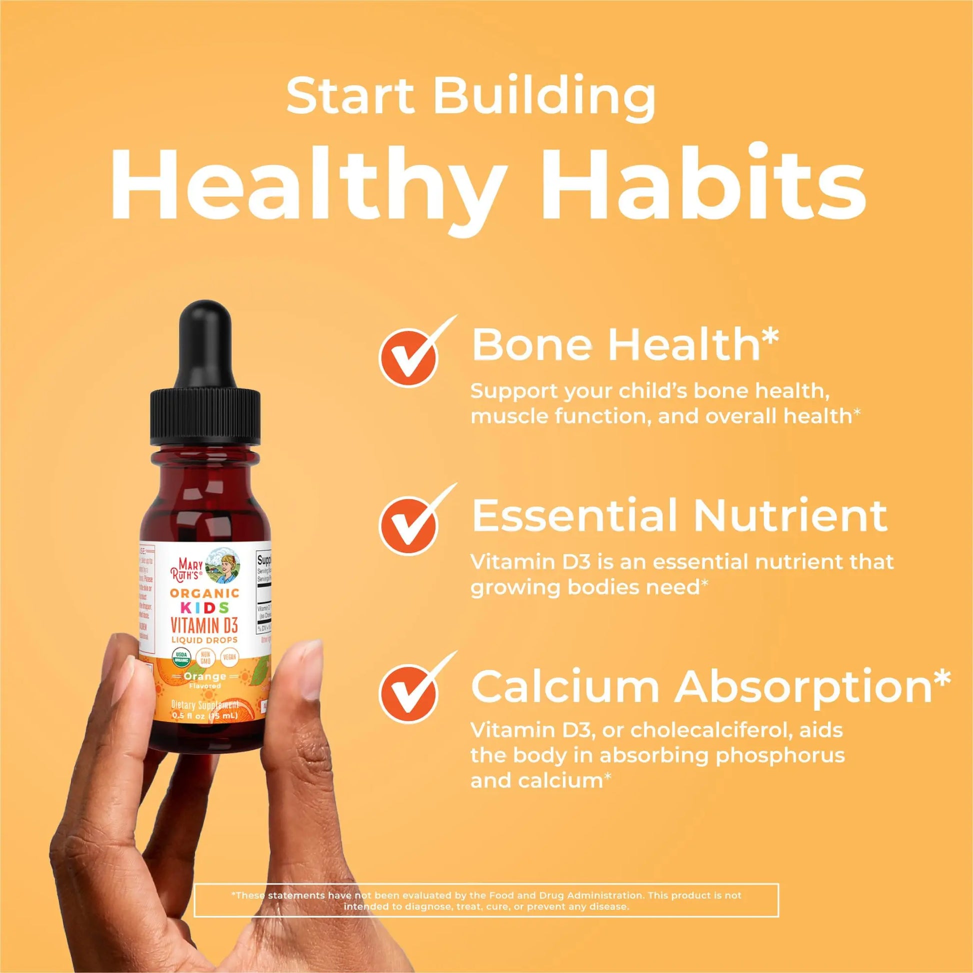 MaryRuth Organics USDA Organic Vitamin D3 Liquid Drops for Kids | 640 IU Vitamin D3 Per Serving | Kids Immune Support & Bone Health Supplement | Formulated for Ages 4-13 | 0.5oz | 30 Servings MARYRUTH'S Au supplements
