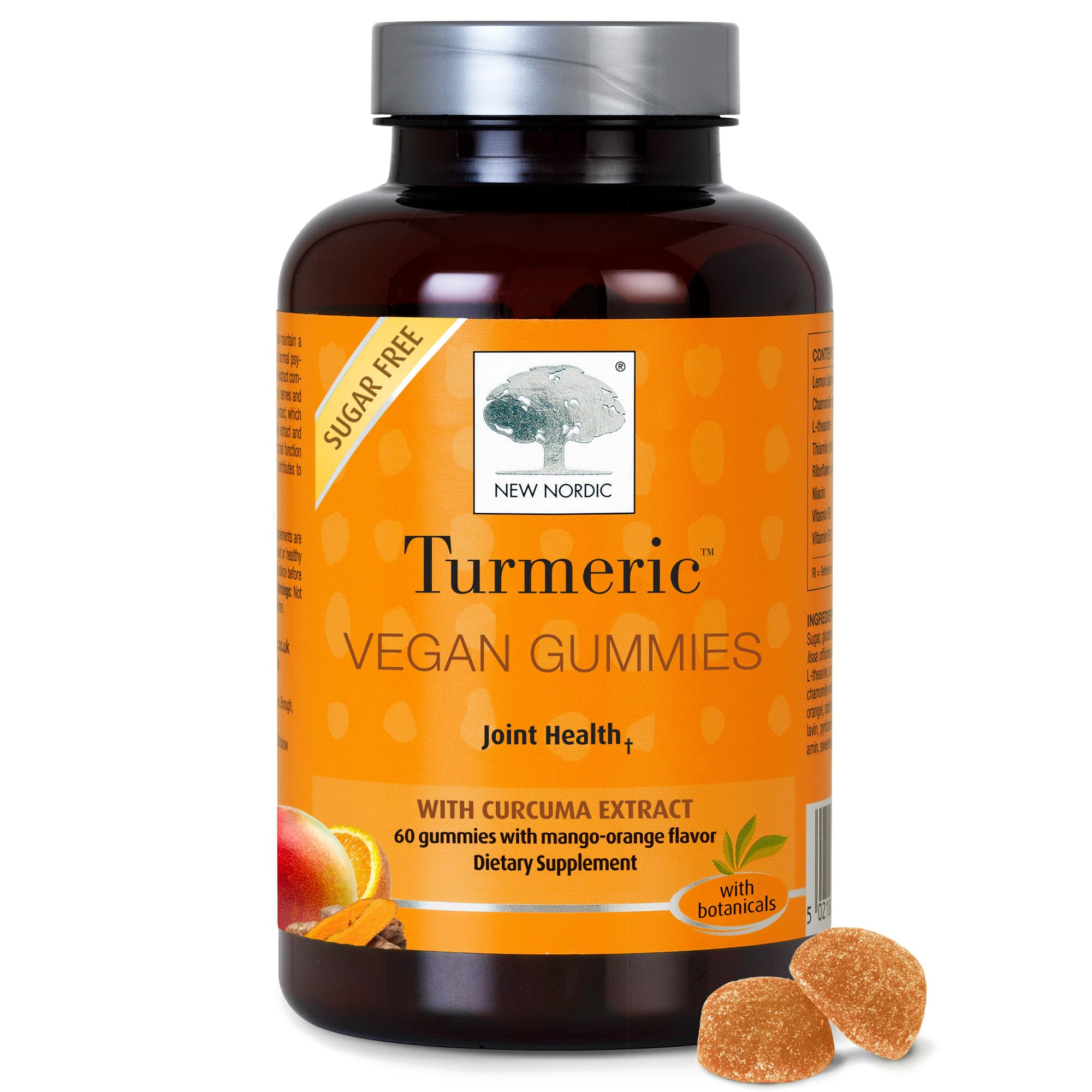 NEW NORDIC Turmeric Curcumin Gummies, Sugar Free, 300 mg Turmeric Supplement for Men and Women, Supports Normally Functioning Joints, Knees, Shoulders, Mango Orange, 60 Count NEW NORDIC Au supplements