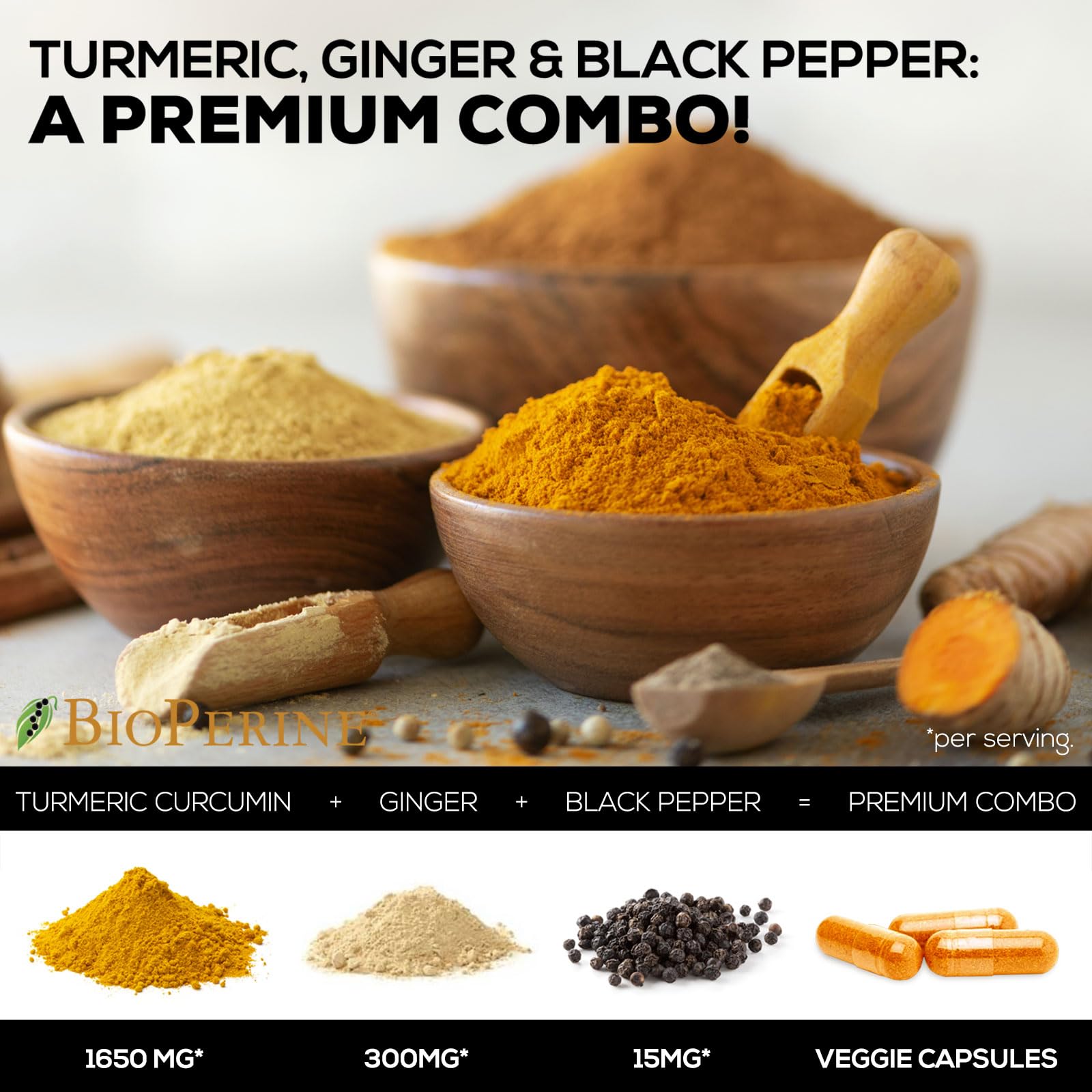 Turmeric Curcumin with BioPerine & Ginger 95% Standardized Curcuminoids 1950mg Nature's Nutrition Au supplements