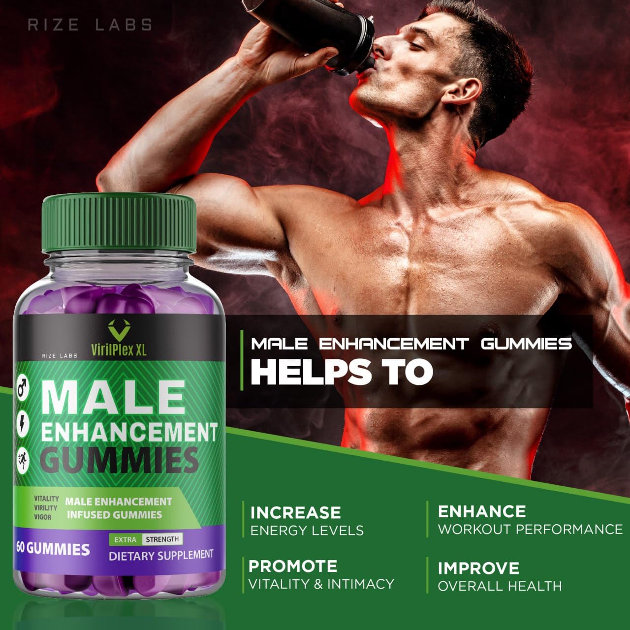 rize labs VirilPlex XL Male Performance Gummies, Premium Formula for Health and Well-Being for Men, Gummys to Deliver Maximum Performance Benefits - Pack of 3(180 Gummies) rize labs Au supplements