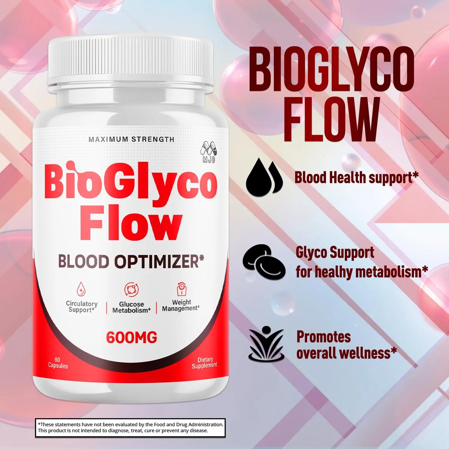 (3 Pack) BioGlyco Flow Blood Optimizer Capsules, Official BioGlyco Flow Pills with All Natural Ingredients, Advanced Health and Wellness Supplement with Maximum Strength Multivitamins (180 Capsules) MJO Au supplements
