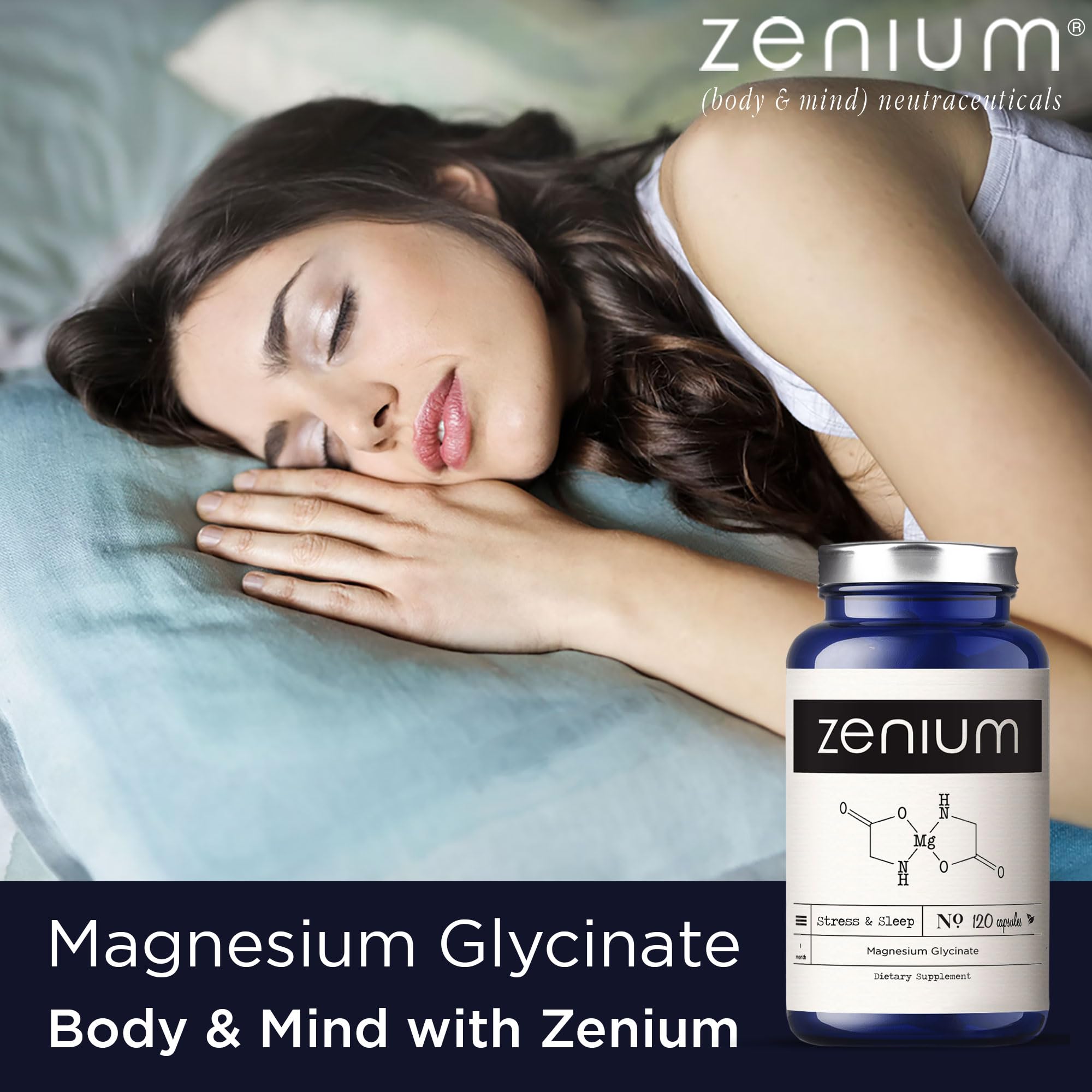 Zenium - Magnesium Glycinate for Sleep, Chelated, 600mg per Serving, 120 Capsules | High Absorption | Relieve Tension, Worry, Nervousness | Calm The Mind & Body | Ayurvedic | Natural Relief Supplement Zenium Au supplements