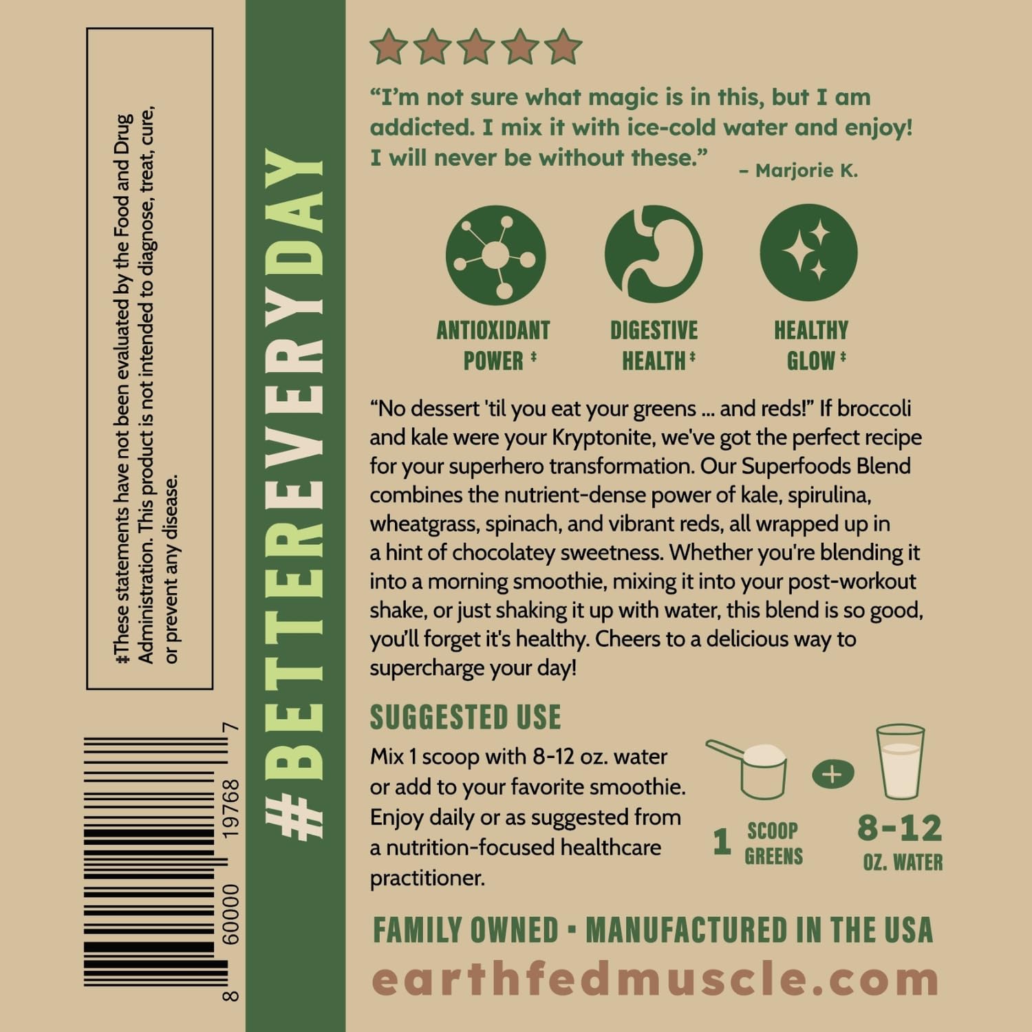 Earth Fed Muscle Chocolate Greens & Reds Superfood Blend Earth Fed Muscle Au supplements