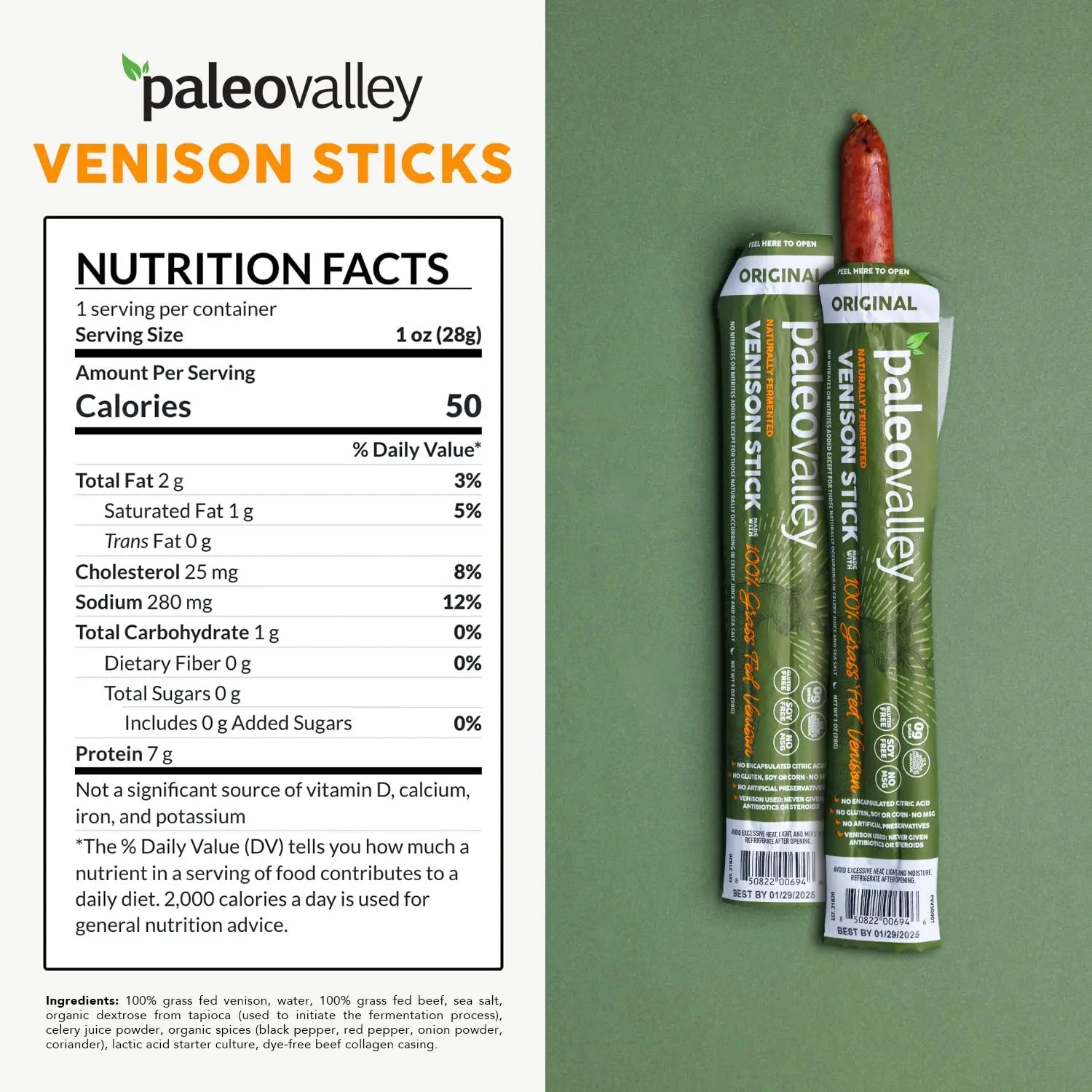 Paleovalley 100% Grass Fed Venison Sticks – 10 Pack – Keto-Friendly, High Protein, Low-Calorie Snack – Omega-3 Rich, Gluten-Free, Nitrate-Free, Naturally Flavored – Healthy On-the-Go Meat Snack Paleovalley Au supplements