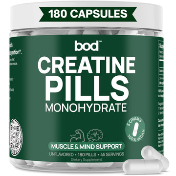 BOD Creatine Monohydrate Capsules – 45 Servings (4 Capsules = 5 g) – Ultra-Pure 200 Mesh Creatine Monohydrate – Strength, Power, Muscle Growth & Recovery Bod Au supplements