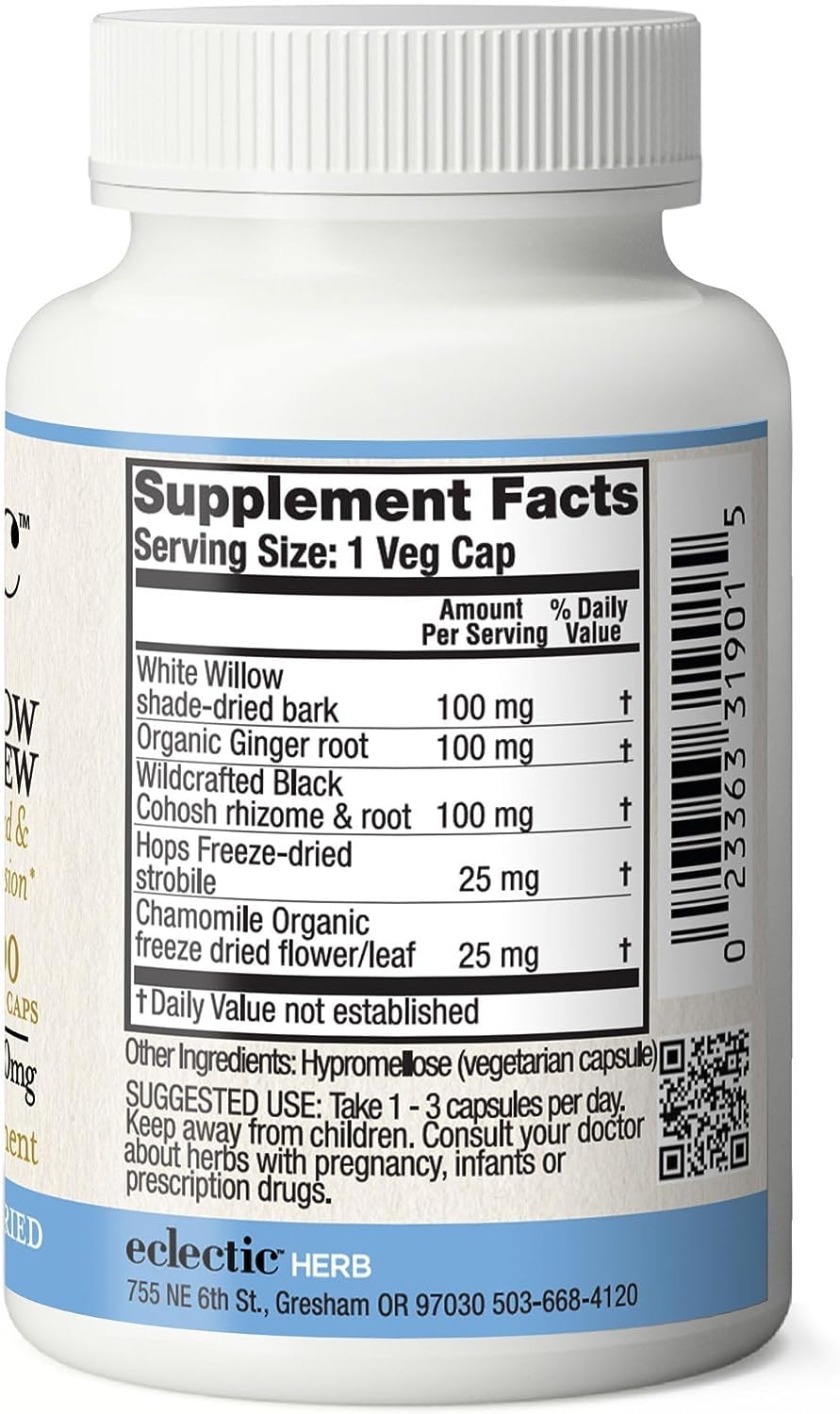 Eclectic Institute Raw Fresh Freeze-Dried Non-GMO White Willow - Feverfew | Support Body's Response to Occasional Pain | 90 CT (350 mg) ECLECTIC INSTITUTE Au supplements