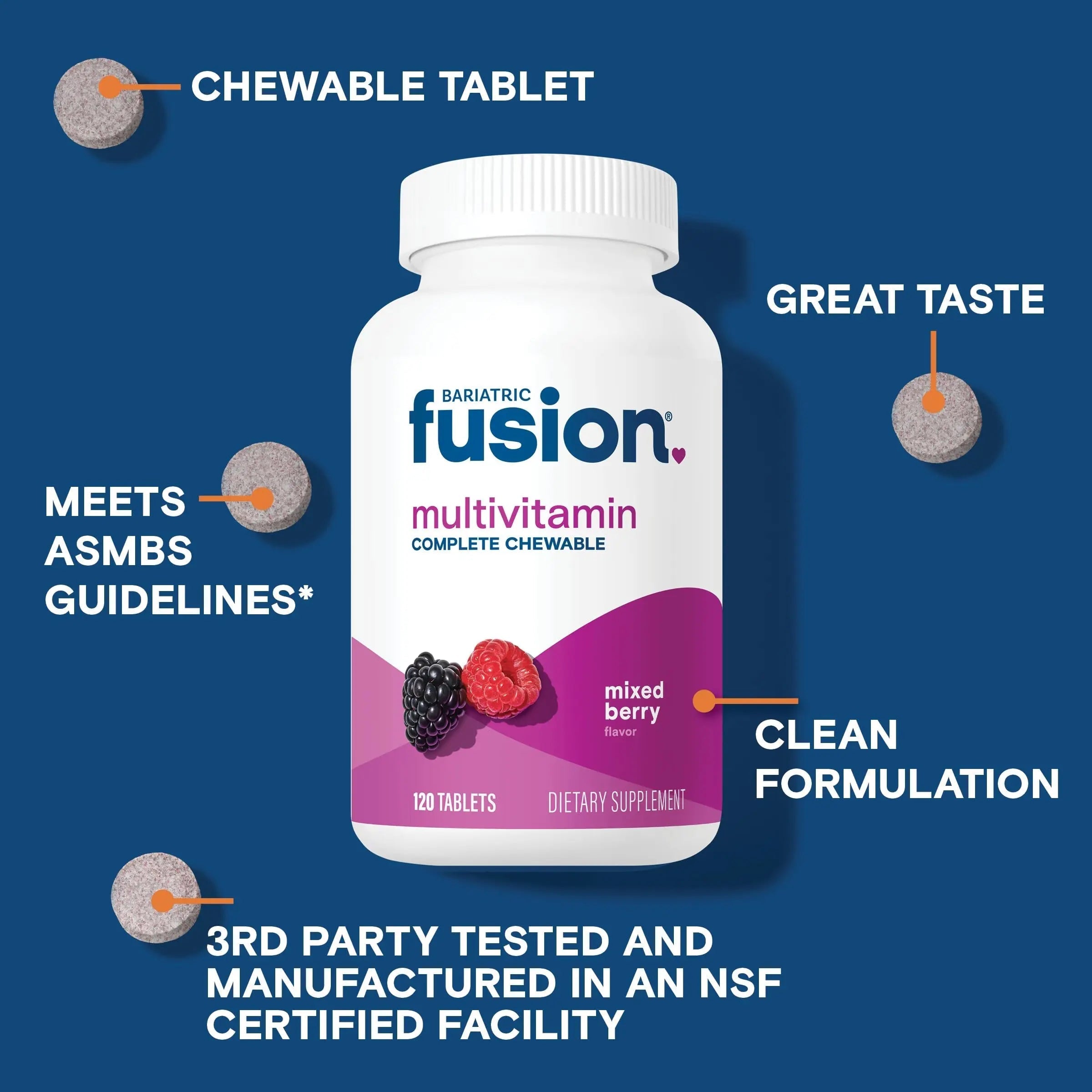 Bariatric Fusion Bariatric Multivitamin with Iron Complete Chewable | Mixed Berry | Post Bariatric Vitamins Bariatric Fusion Au supplements