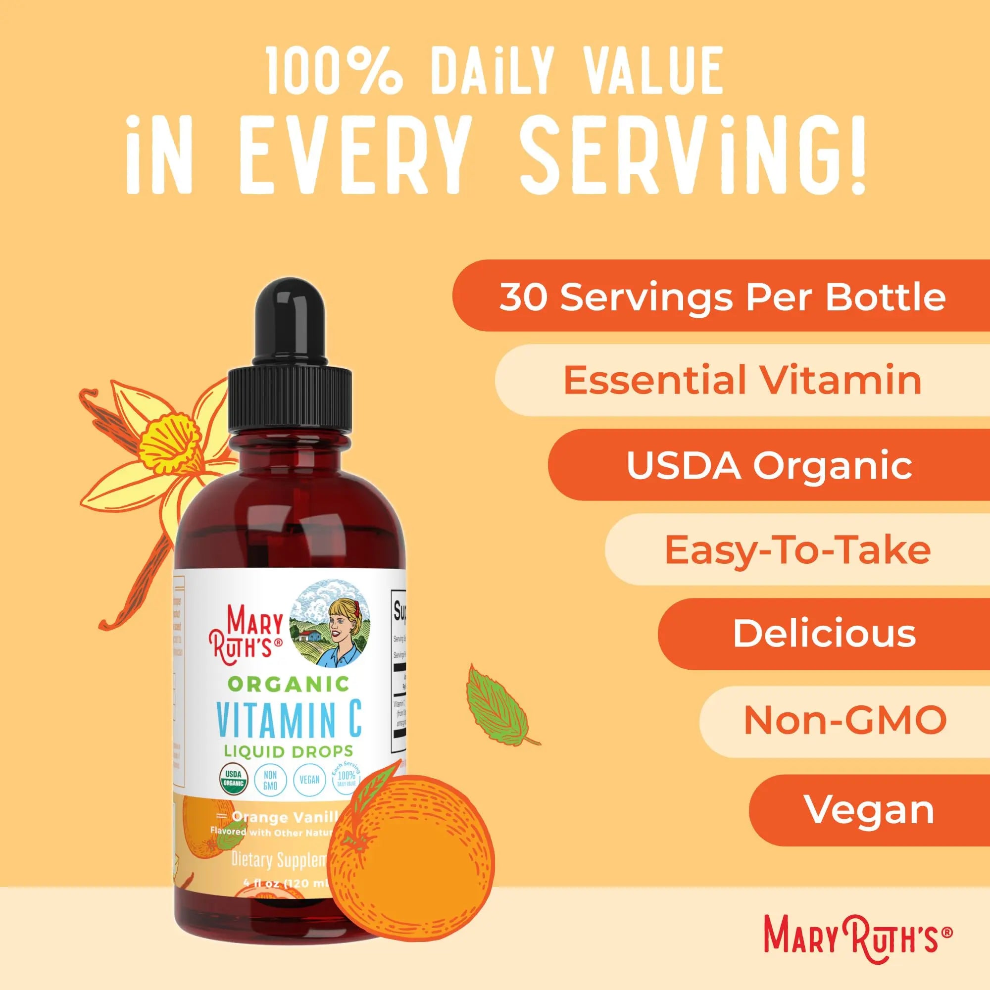 MaryRuth Organics Organic Vitamin C Supplement | Liquid Vitamin C Liquid Drops for Adults & Kids | Immune Support Supplement for Overall Health | Vegan | Non-GMO | Gluten Free | 4 Fl Oz MARYRUTH'S Au supplements
