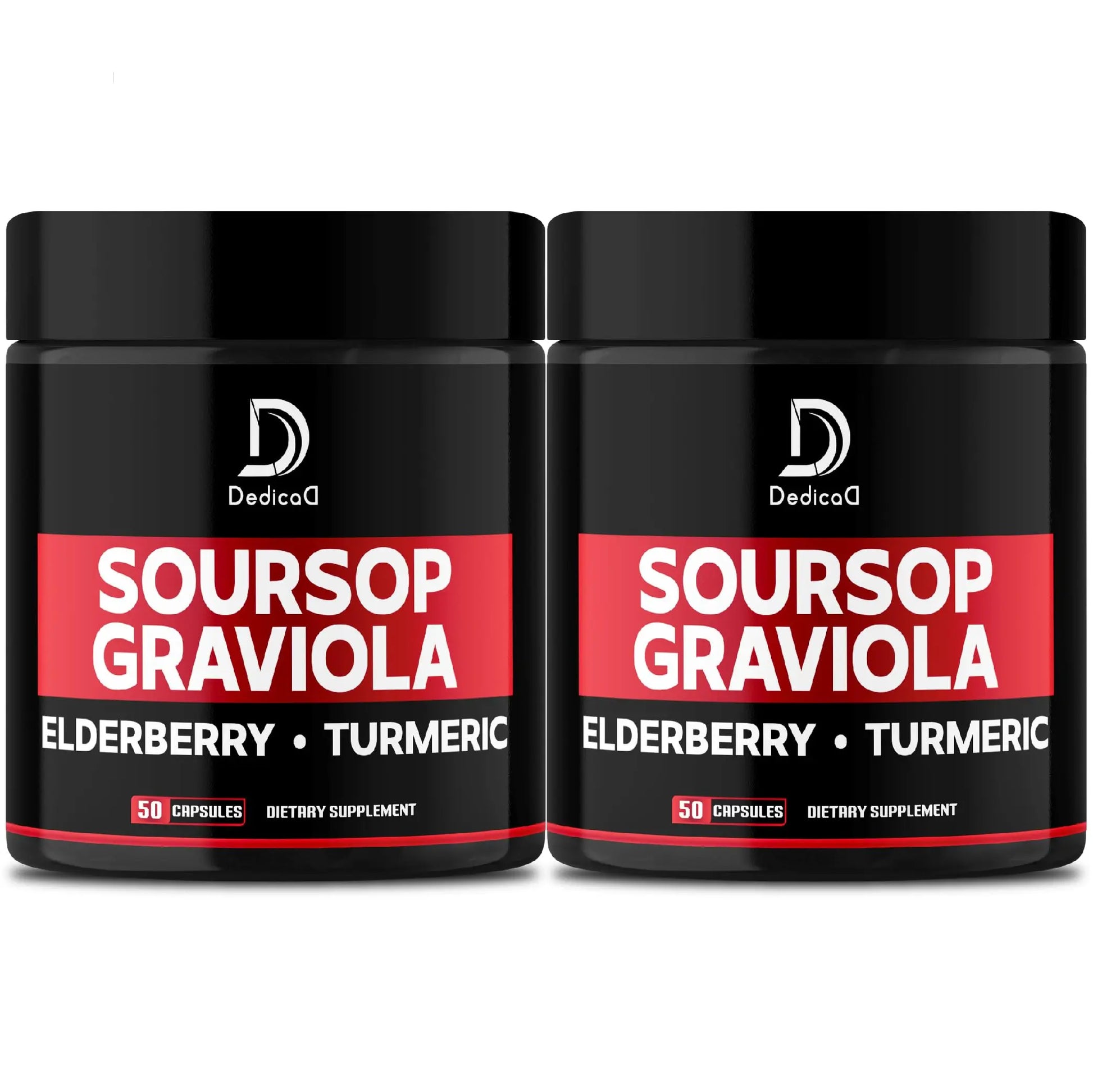 DEDICAD Graviola Soursop Leaves Capsules - 2 Packs 50 Capsules for 100-Day Supply - 11in1 Extract with Elderberry, Turmeric, Ginger, Milk Thistle, Cranberry & More - Support Mood, Immune & Body Health DEDICAD Au supplements