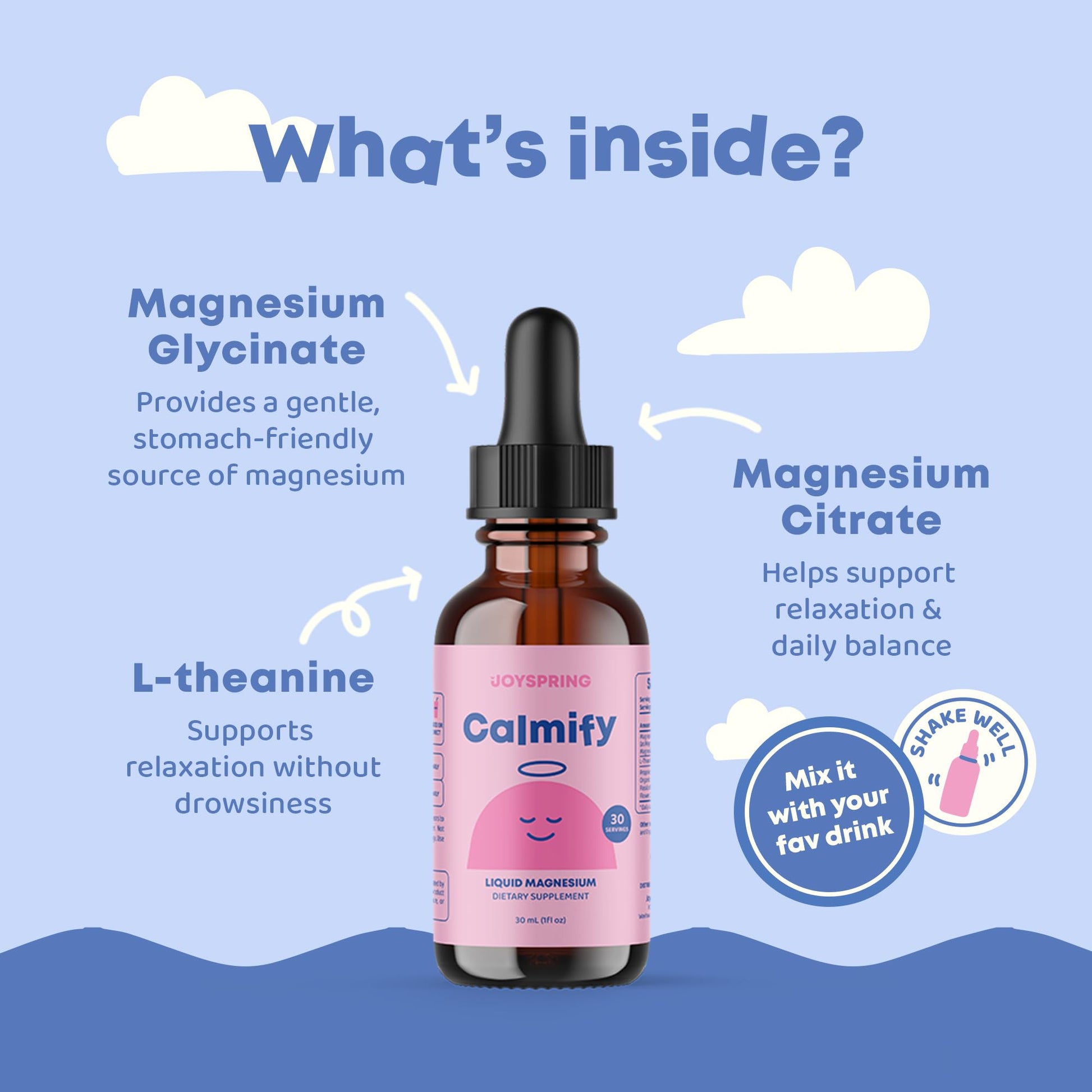 JoySpring Calmify Magnesium Glycinate for Kids | Liquid Magnesium with L-Theanine Supplement | Chamomile Extract & Passion Flower Extract | Sugar-Free Calm Drops | 1 fl oz (30 Servings) JoySpring Au supplements
