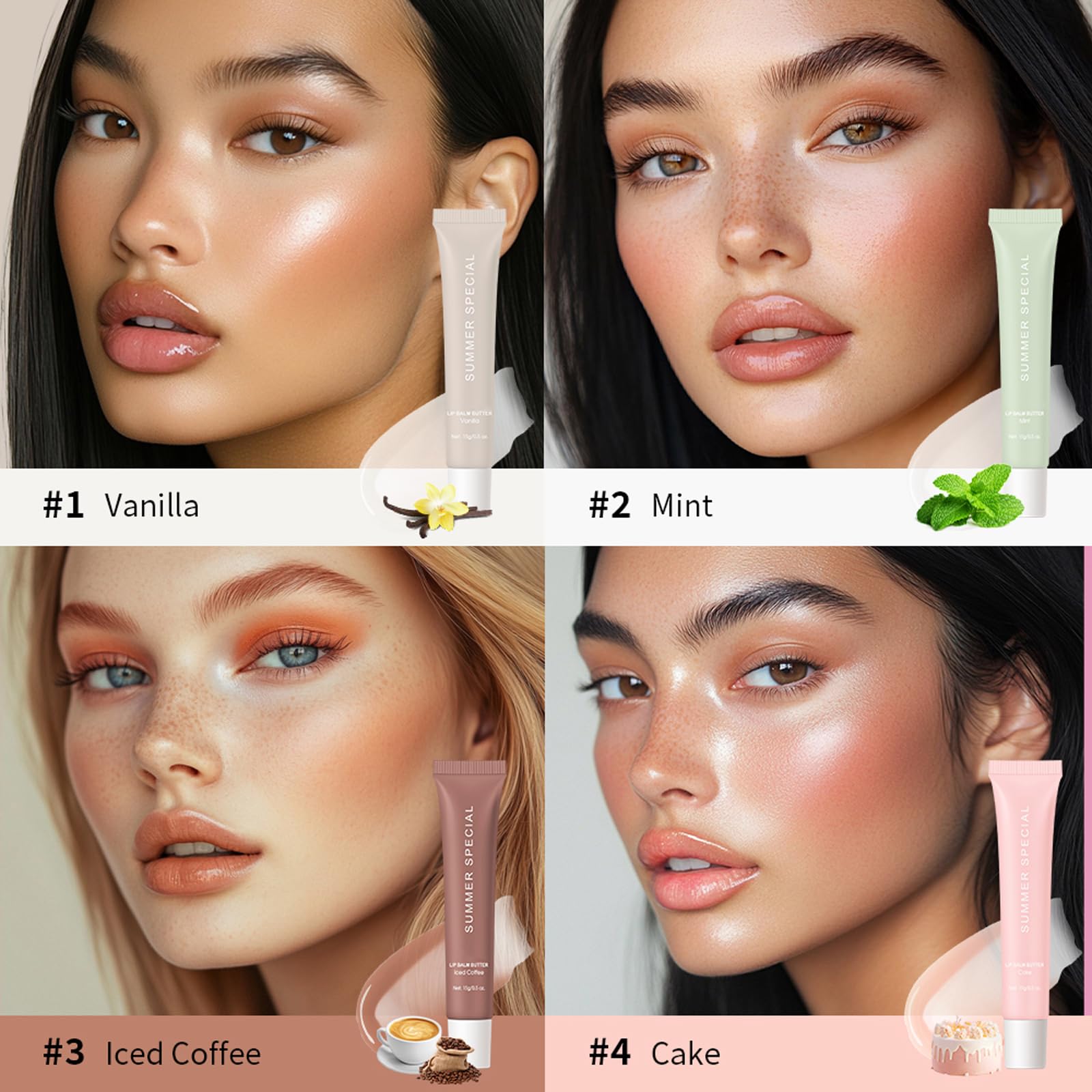 YumSova 4PCS Summer Lip Gloss Lipstick, Containing Natural Oils And Fruit Extracts, Can Soothe And Soften Dry Lips, Keep Moisture For A Long Time, And Is Not Sticky (4PCS) YumSova Au supplements