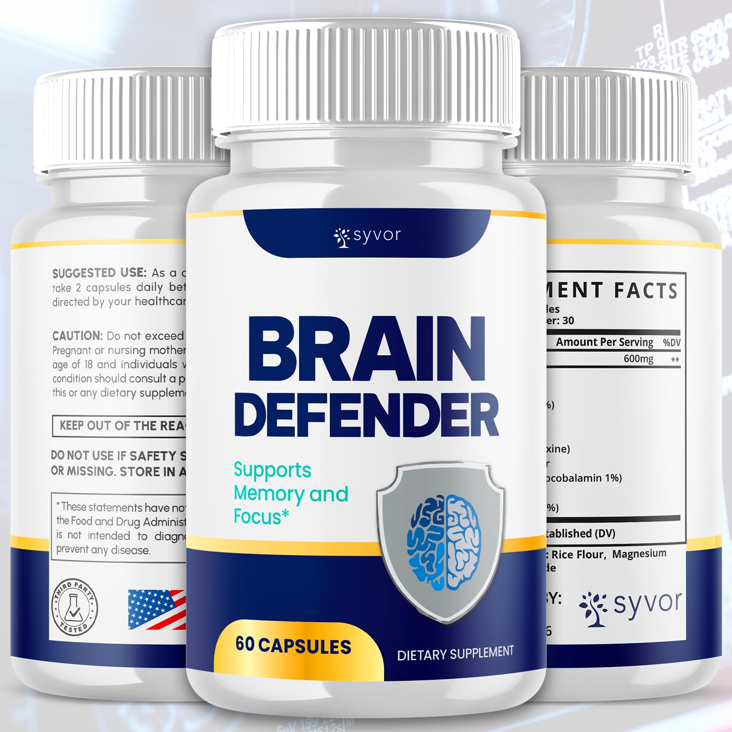 (2 Pack) Brain Defender Supplement Pills, Official Brain Defender Advanced Formula Nootropic Capsules, All Natural Health and Wellness Support Formula Maximum Strength Braindefender (120 Capsules) Syvor Au supplements