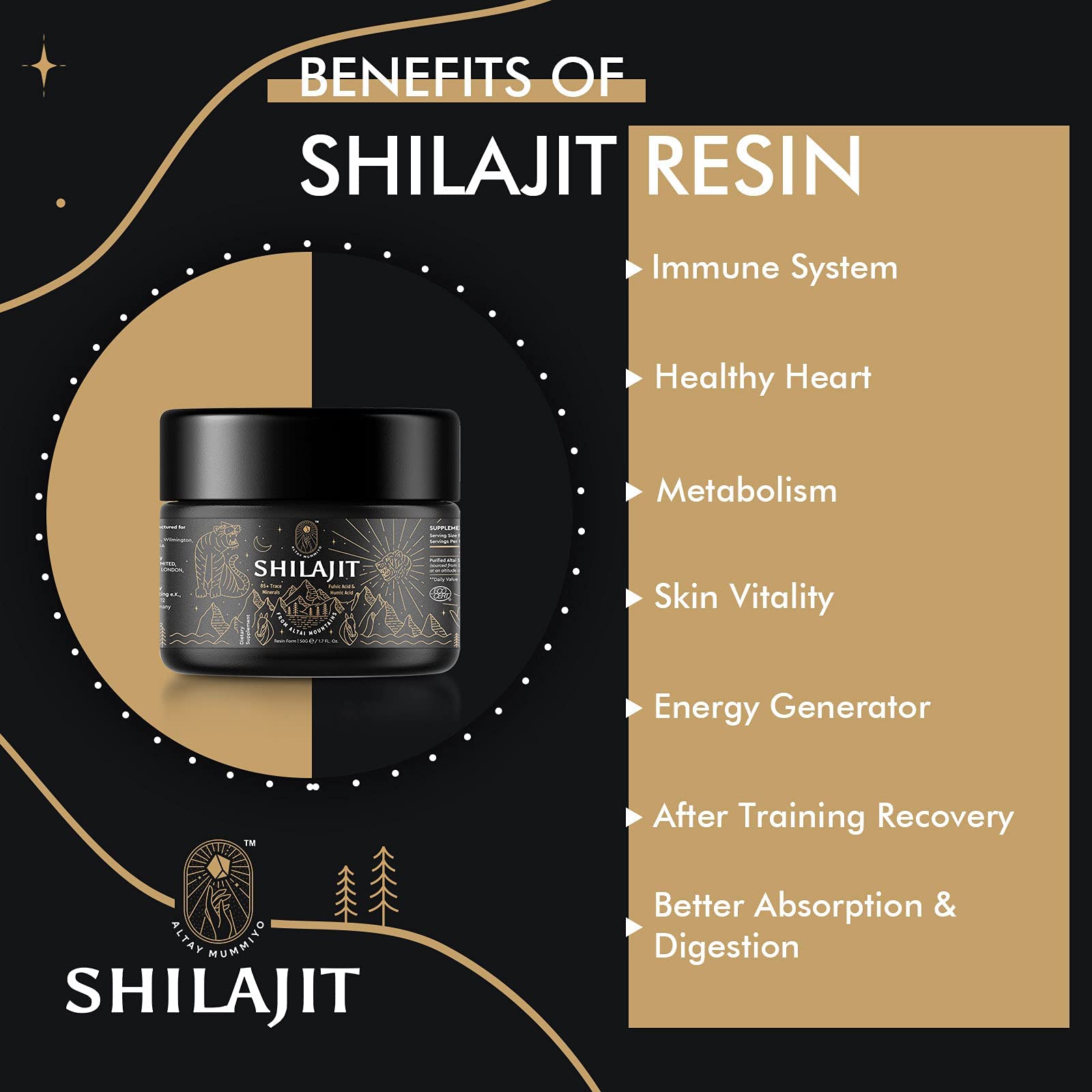 Shilajit Resin with Fulvic Acid & Trace Minerals, Original Siberian Pure Shilajit with 85+ Humic ALTAY MUMMIYO Au supplements