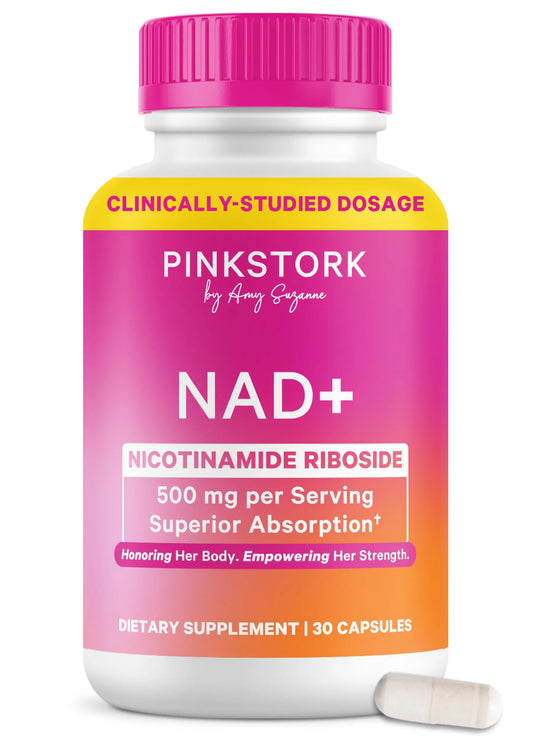 Pink Stork NAD+ Supplement for Women | 500mg Nicotinamide Riboside NR | Clinically-Studied Pure NMN Powder | Brain + Cognitive Support |Energy, Skin Essentials Over 30 | 1 Month Supply Pink StorkAU supplements