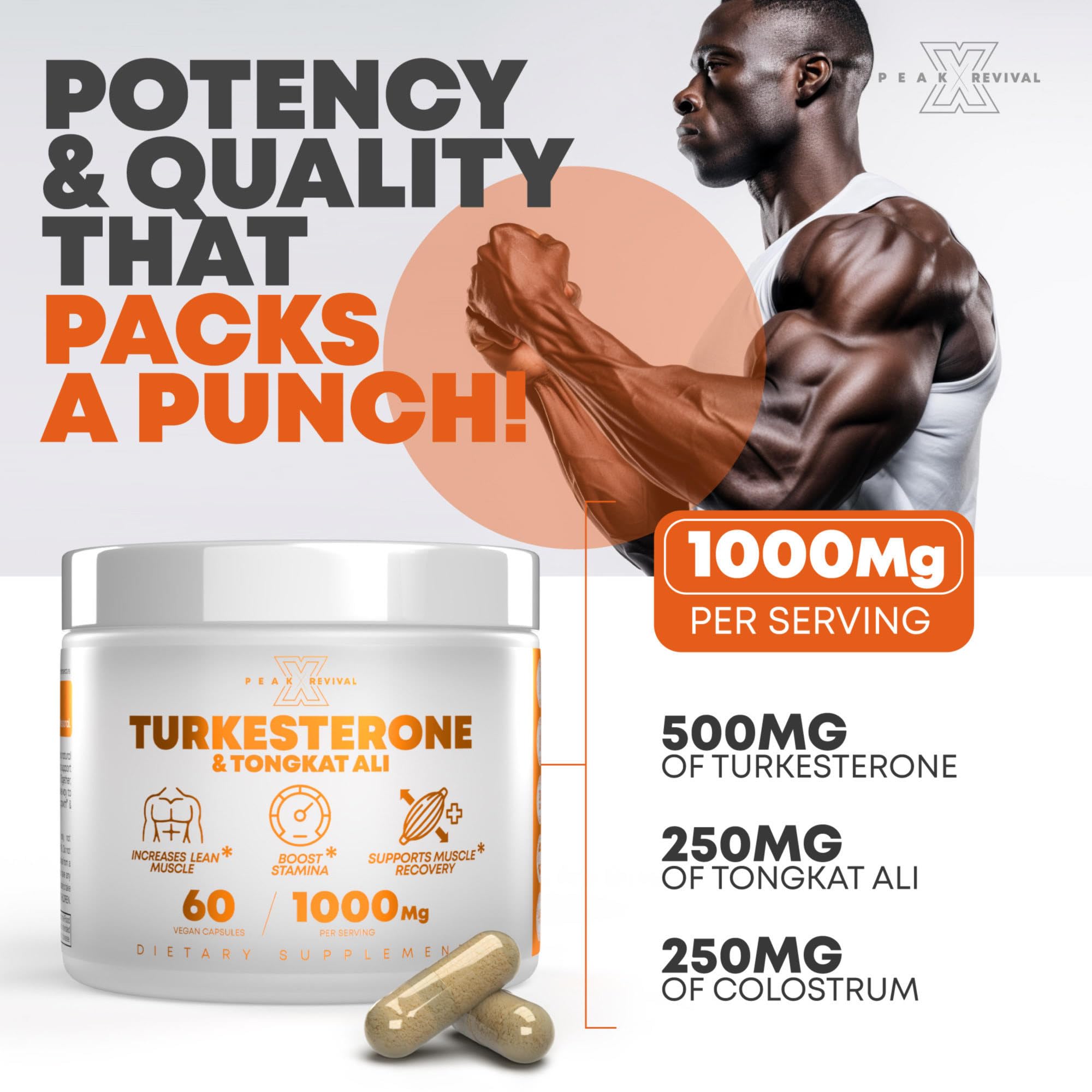 Peak Revival-X Turkesterone & Tongkat Ali 1000mg Supplement - 500mg Ajuga Turkestanica Per Serving Increase Stamina, Lean Muscle Growth & Recovery - Made in The USA (60 Capsules) Peak Revival-X Au supplements