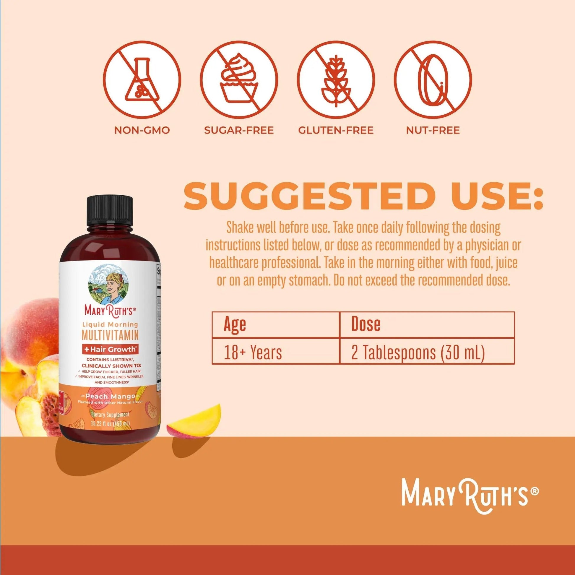 MaryRuth's Morning Multivitamin +Hair Growth (Peach Mango, 15oz), Nighttime Multimineral (Coconut, 15oz) & Probiotic Drops (2oz) | MARYRUTH'S Au supplements