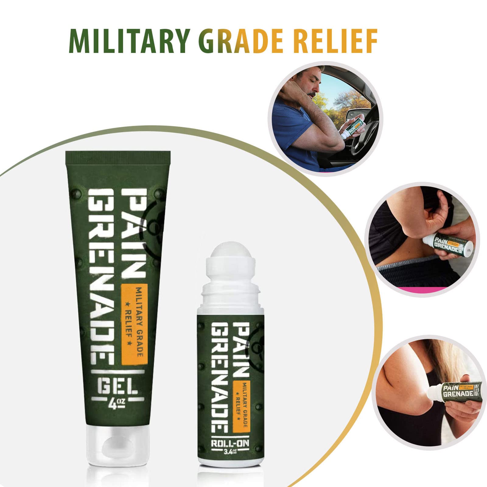 Plant Powered Roll-On Gel by Pain Grenade - Cooling and Warming Gel with Arnica, Menthol, Camphor, Glucosamine, and Other All Natural Botanicals - 3 - Pack M PAIN MANAGEMENT TECHNOLOGIES Au supplements
