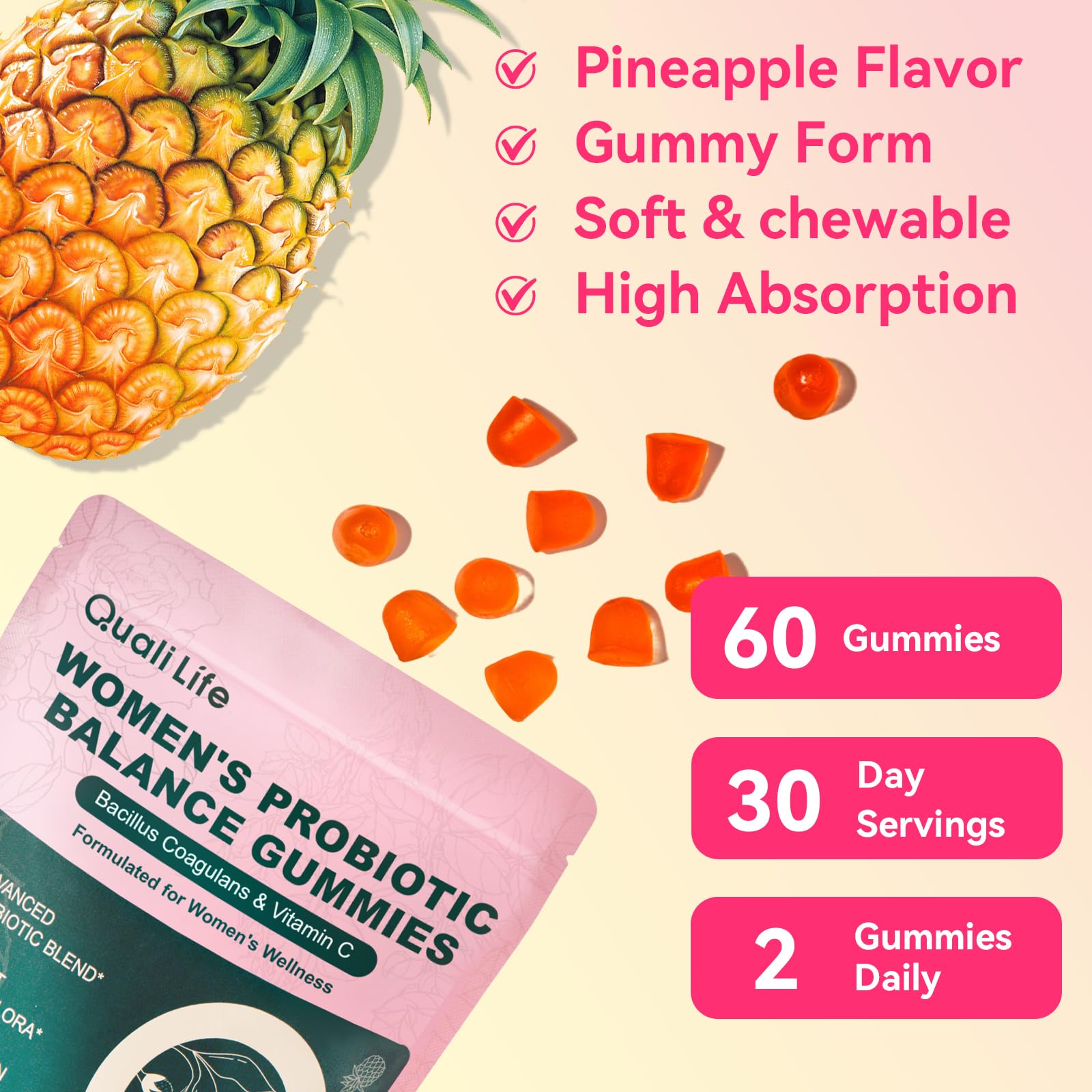 QualiLife Premium Feminine Balance Gummies for Women – Probiotic Vaginal Health Support with Vitamin C – pH Balance & Flora Support – Sugar Free, Vegan, Hawaiian Pineapple Flavor – 60 Gummies (1) QualiLife Au supplements
