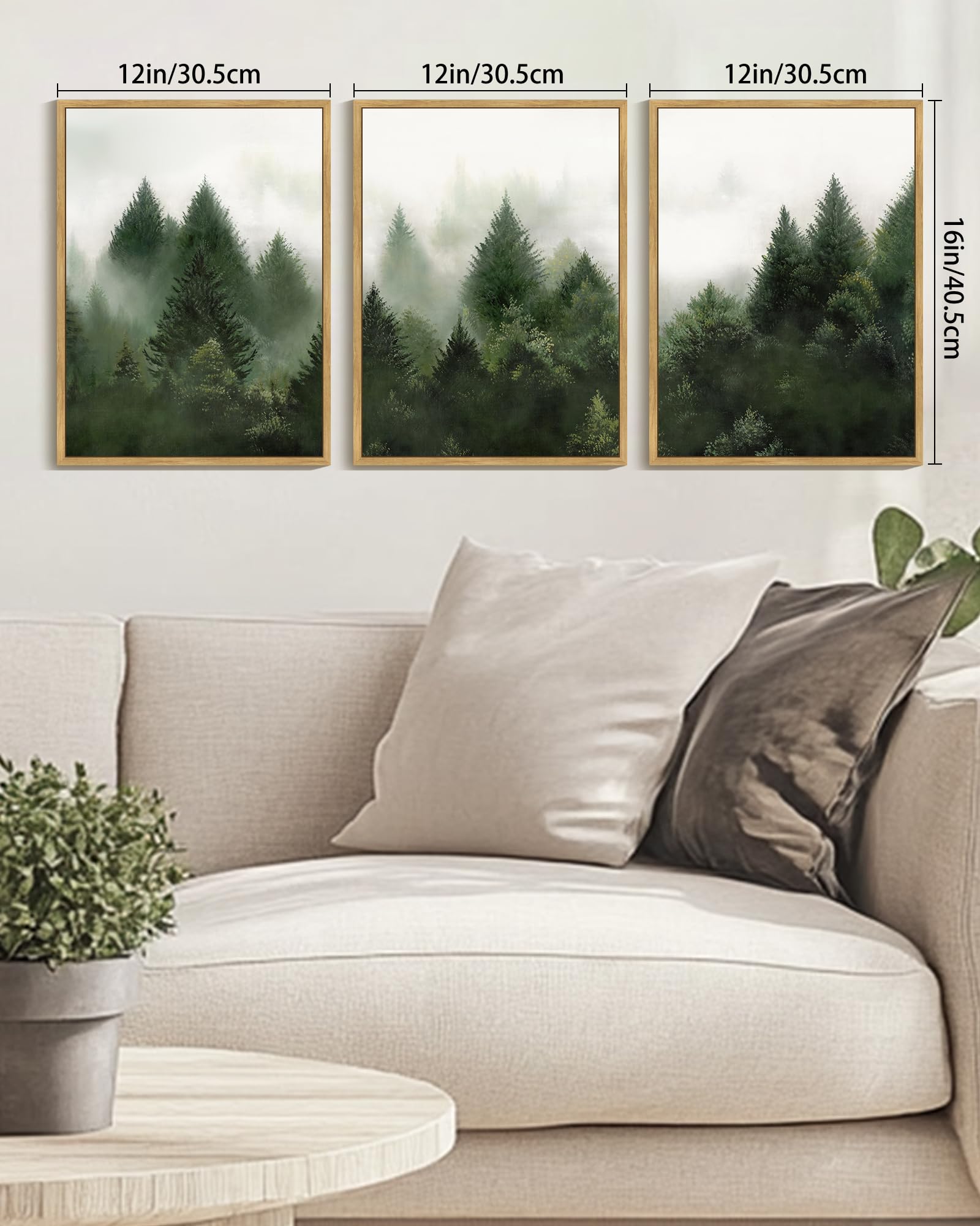 KUVIOKE Morden Green Fog Pine Tree Framed Canvas Wall Art Nature Nordic Forests Artwork Painting Bedroom Decor 12x16in (Natural Framed) KUVIOKE Au supplements