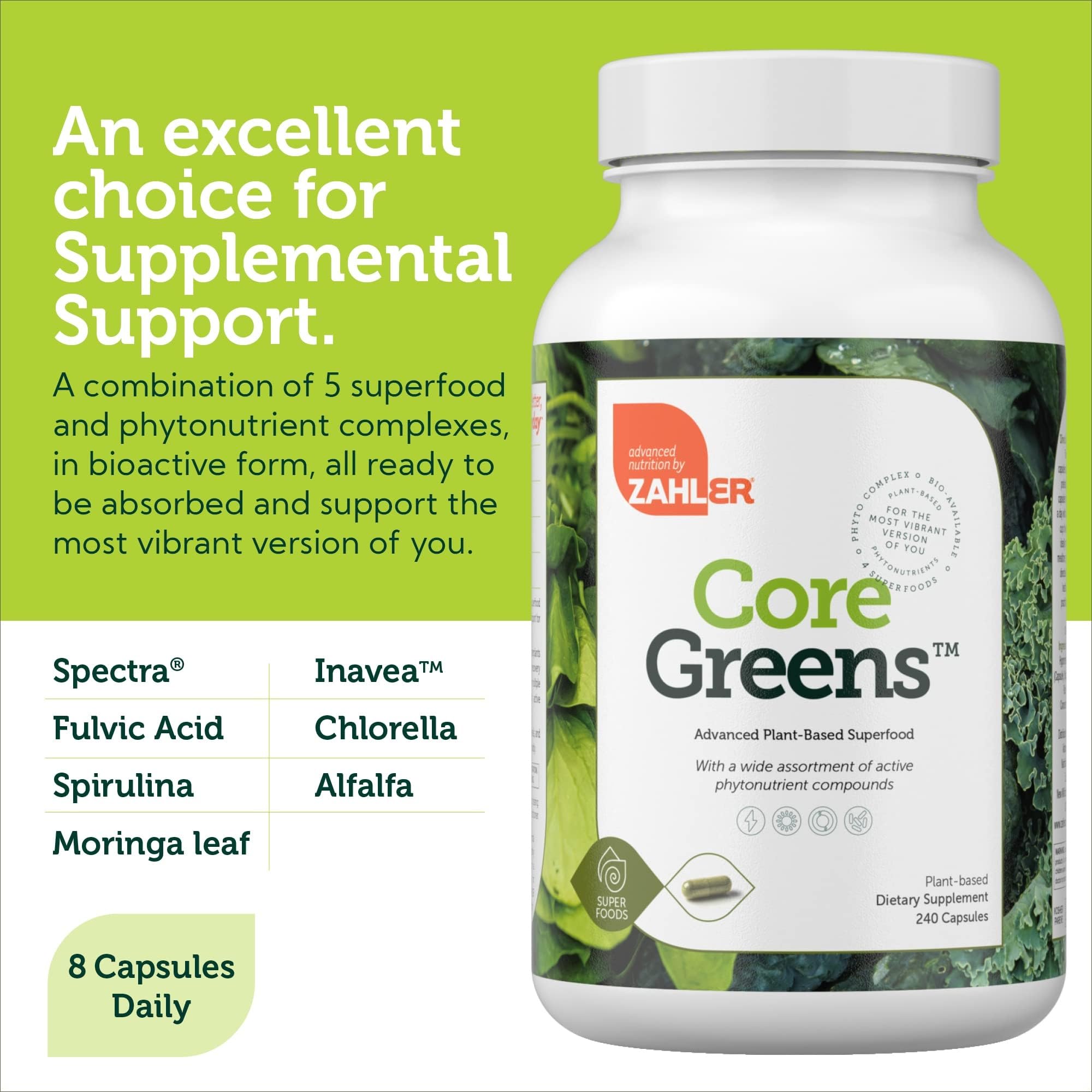 Zahler Core Greens, Superfood Greens Capsules, Super Greens with Spirulina, Chlorella, Spectra Blend and More, Kosher, 240 Capsule (240 Capsules) Zahler Au supplements