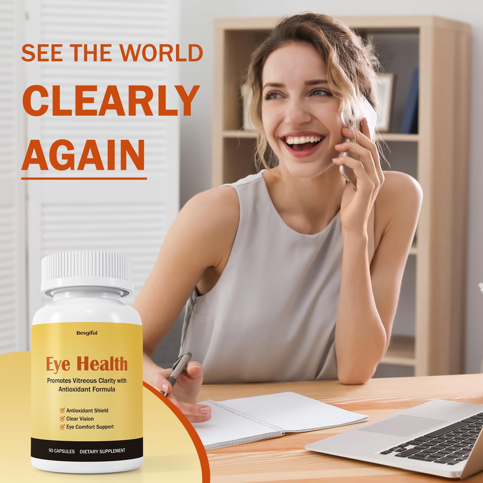 Besgiful Eye Supplement for Vitreous Health, Promotes Clear Vision, Improves Eye Strain & Dryness, Reduces Squiggly Lines, Eye Degeneration, Clear Eye Support, 90 Vegan Capsules Besgiful Au supplements