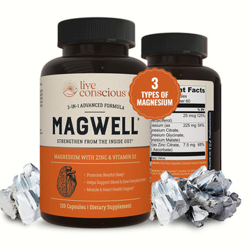 Live Conscious Magwell Magnesium Zinc & Vitamin D3 - Magnesium Glycinate, Malate, & Citrate - Triple Supplement for Women & Men - for Sleep, Bone, Heart, Immune Support - 120 Caps Live Conscious Au supplements