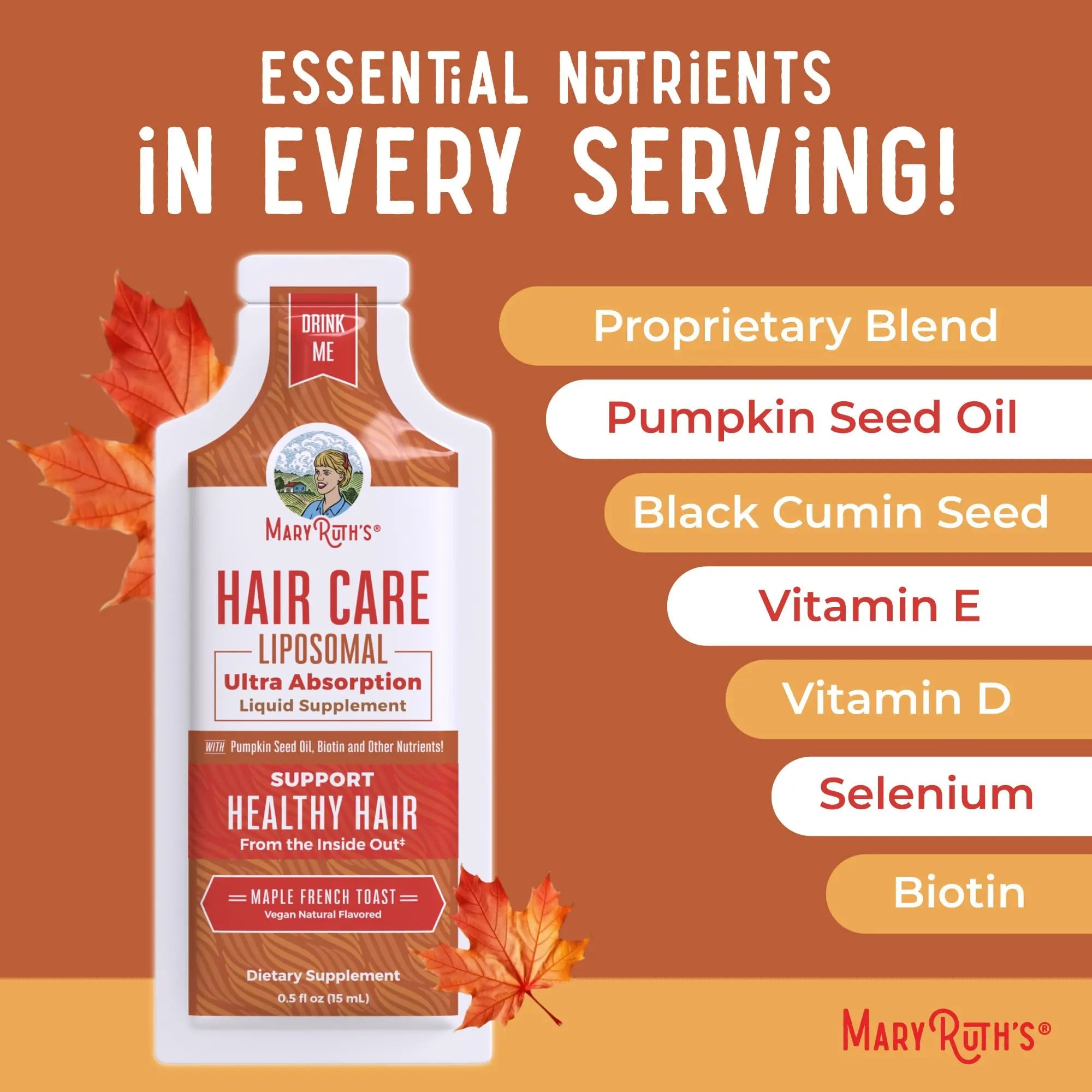 MaryRuth Organics Hair Growth Vitamins, Sugar & Gluten Free, Liquid Hair Vitamins with Vitamin D3, Vitamin E Biotin Hyaluronic Acid, Selenium for Hair & Skin Care Vegan, Non-GMO, 14-0.5 Fl Oz Pouches MARYRUTH'S Au supplements