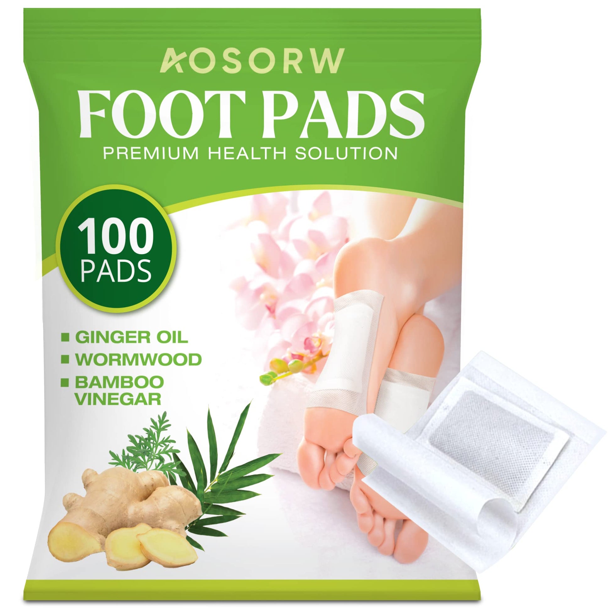 AOSORW 100 Pack Foot Pads, Ginger Oil Bamboo Charcoal Foot Pads, Foot Care Patch AOSORW Au supplements