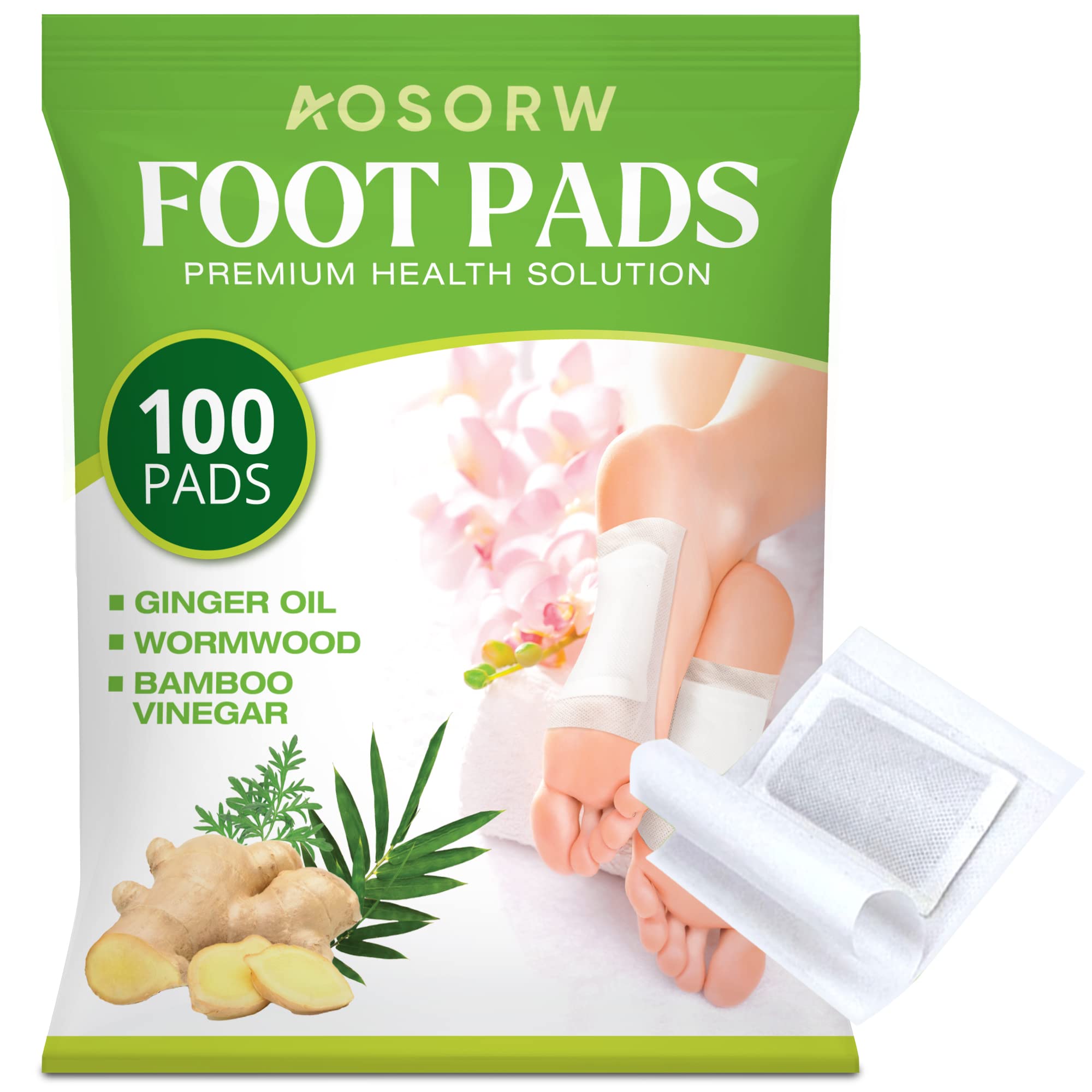 AOSORW 100 Pack Foot Pads, Ginger Oil Bamboo Charcoal Foot Pads, Foot Care Patch AOSORW Au supplements
