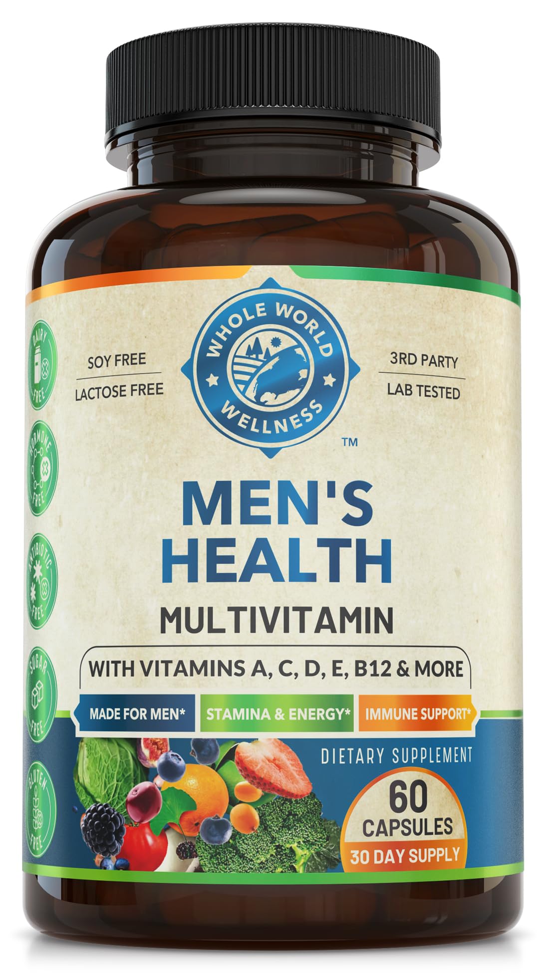 Whole World Wellness Mens Daily Multivitamin Multimineral Supplement for Energy, Focus, Stamina & Performance. Made for Men with 30+ Nutrients, Fruit & Energy Blend. Mens Vitamins, Made in The USA. WHOLE WORLD WELLNESS Au supplements