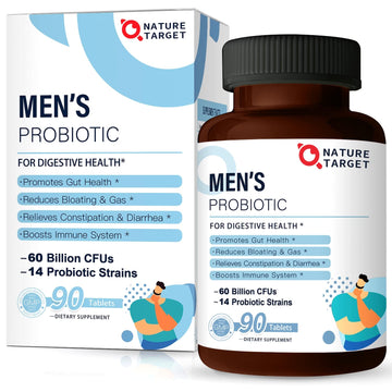 NATURE TARGET Probiotics for Men with Men Care Supplement, Prebiotics & Probiotic for Men's Digestive and Immune Health,60 Billion CFUs & 14 Strains Shelf Stable, Gluten & Soy Free (90 Tablets) NATURE TARGET Au supplements