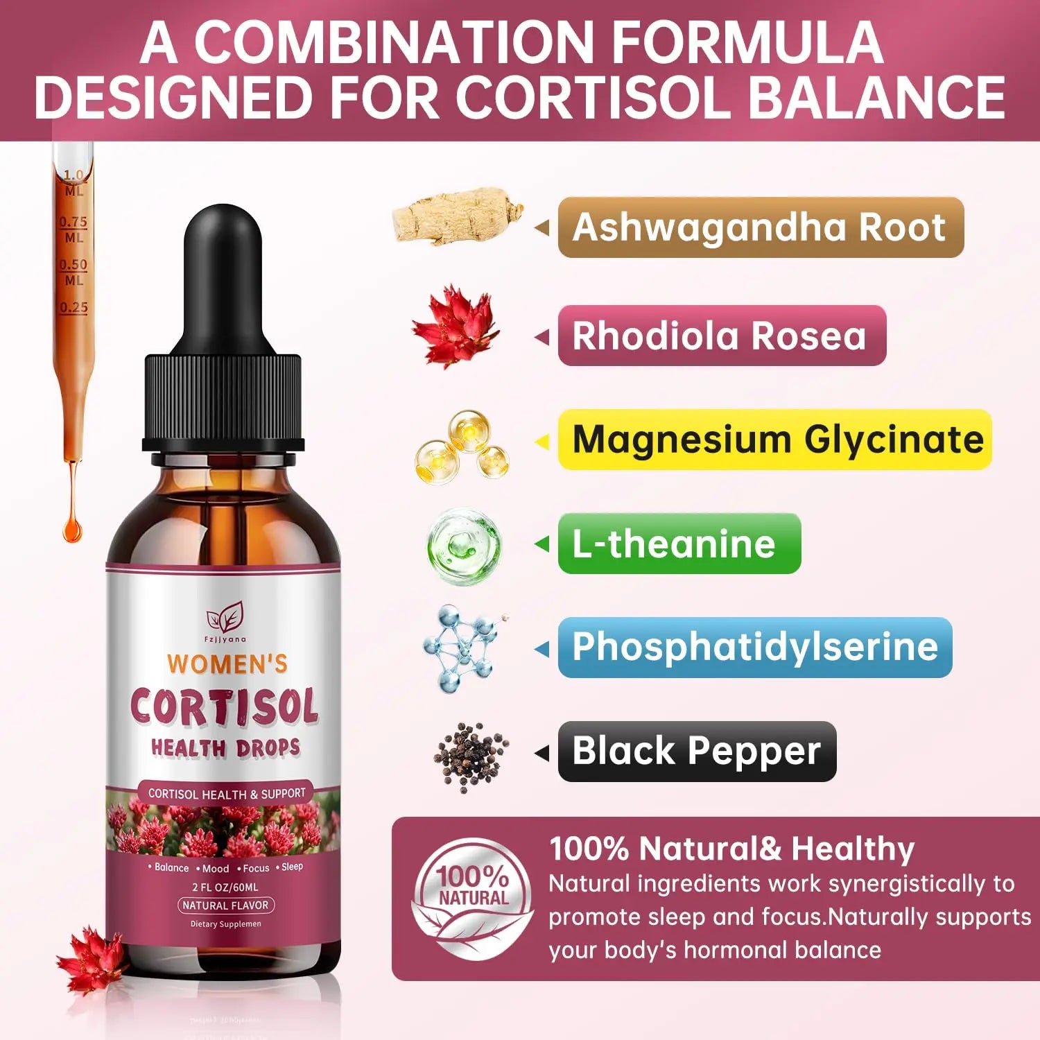 Cortisol Manager Liquid Drops, Cortisol Supplements for Women, with magnesium ashwagandha, rhodiola rosea,l-theanine,Phosphatidylserine-Promote Relaxation and Support Mood- 30 Day Vegan Supply Fzjjyana Au supplements