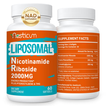 Aesticum 2000 MG Nicotinamide Riboside, NMNH Supplement Alternative, Liposomal Nicotinamide Riboside Supplement with TMG & Pterostilbene - NAD*, Energy, Focus, Immunity, Age Resist - 120 Softgels Aesticum Au supplements