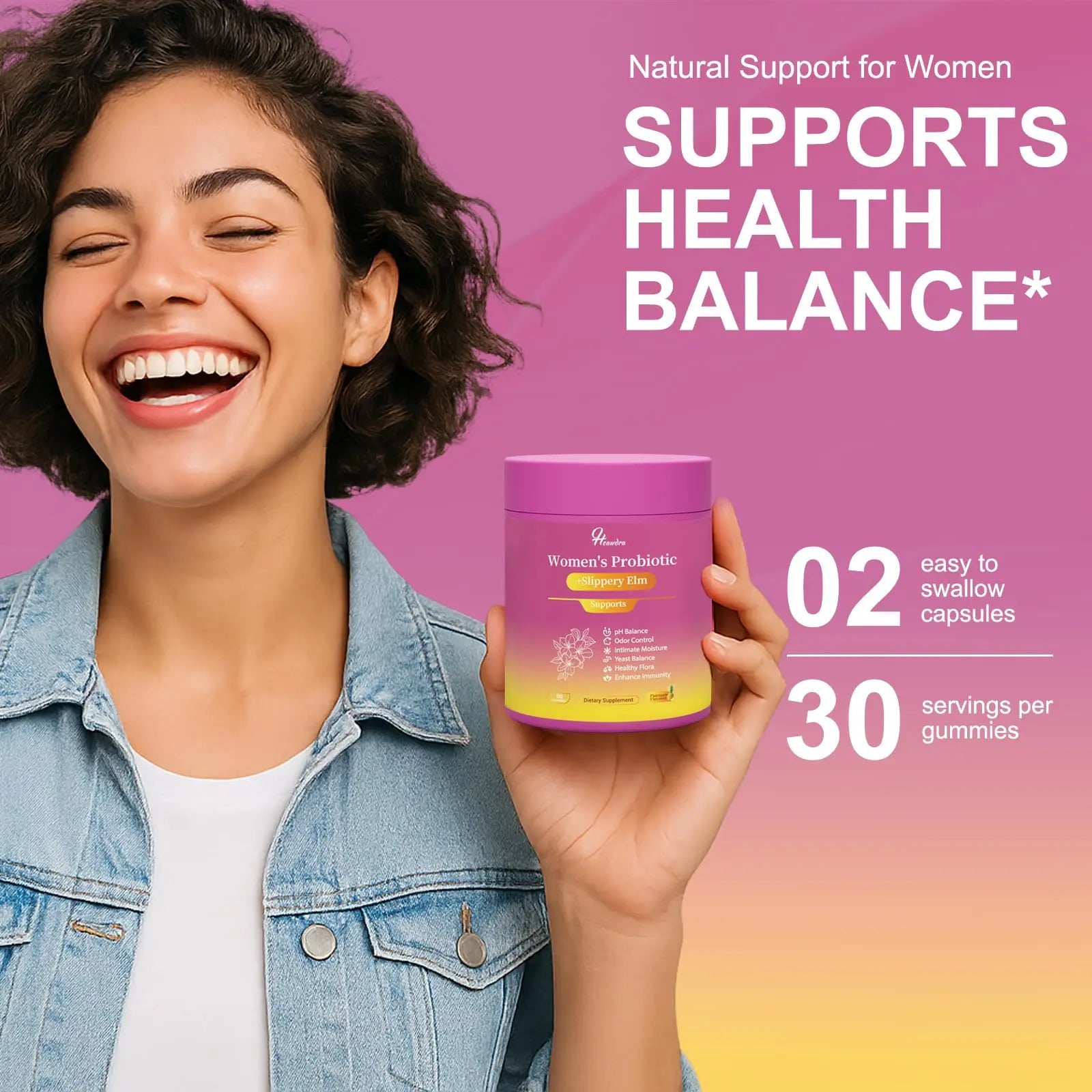 Her Juicy Women's Probiotic Gummies: Supports Women’s Wellness & pH Balance, Clean Vegan, Pineapple Flavor, Prebiotics & Lactobacillus Blend, with Slippery Elm, Gut Health & Immune Defense, 60 Gummies Heawdra Au supplements