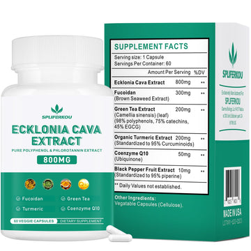 Spliferikou Ecklonia Cava Extract, 800mg, 60 Veggie Capsules with Fucoidan, Green Tea, Turmeric, CoQ10, Dietary Supplement Spliferkou Au supplements