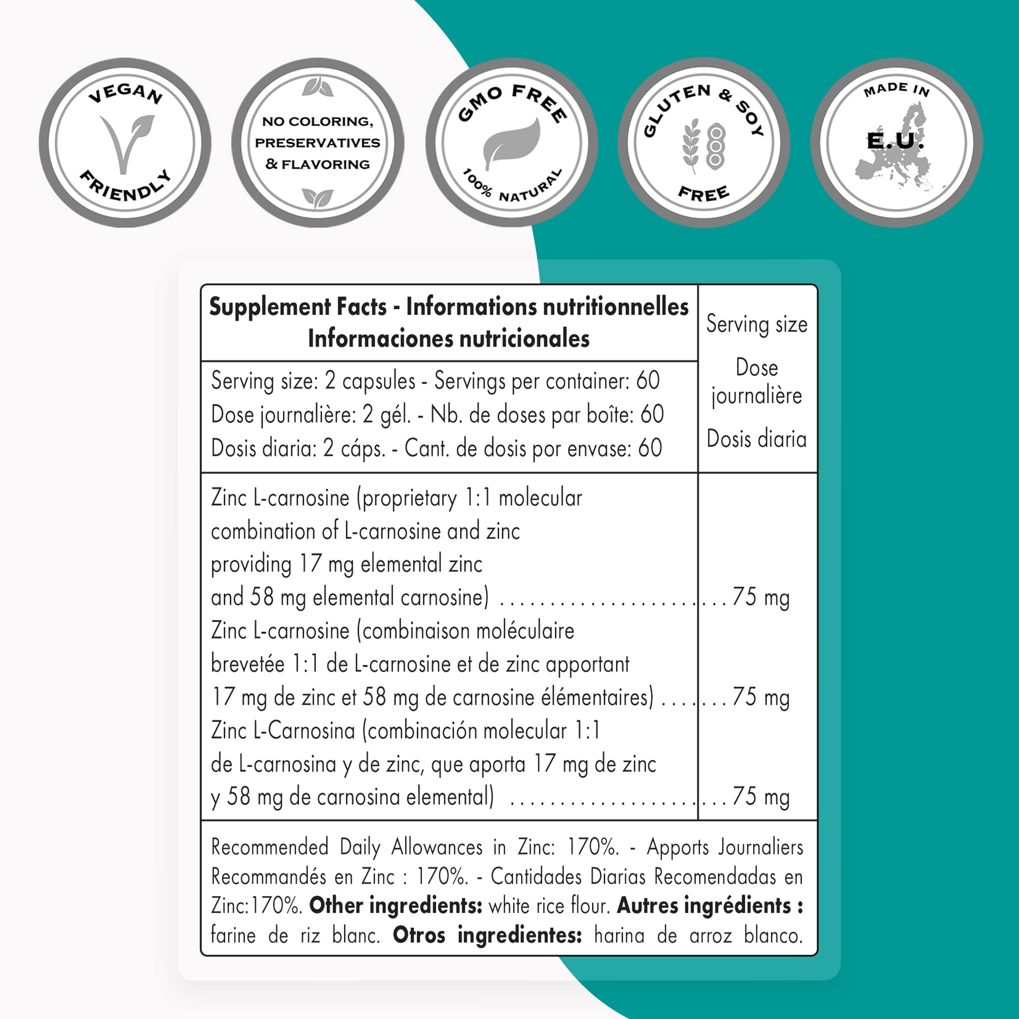 SuperSmart - Zinc L-Carnosine 75mg per Day (Well-Tolerated) - Zinc Carnosine Supplemen Supersmart Au supplements