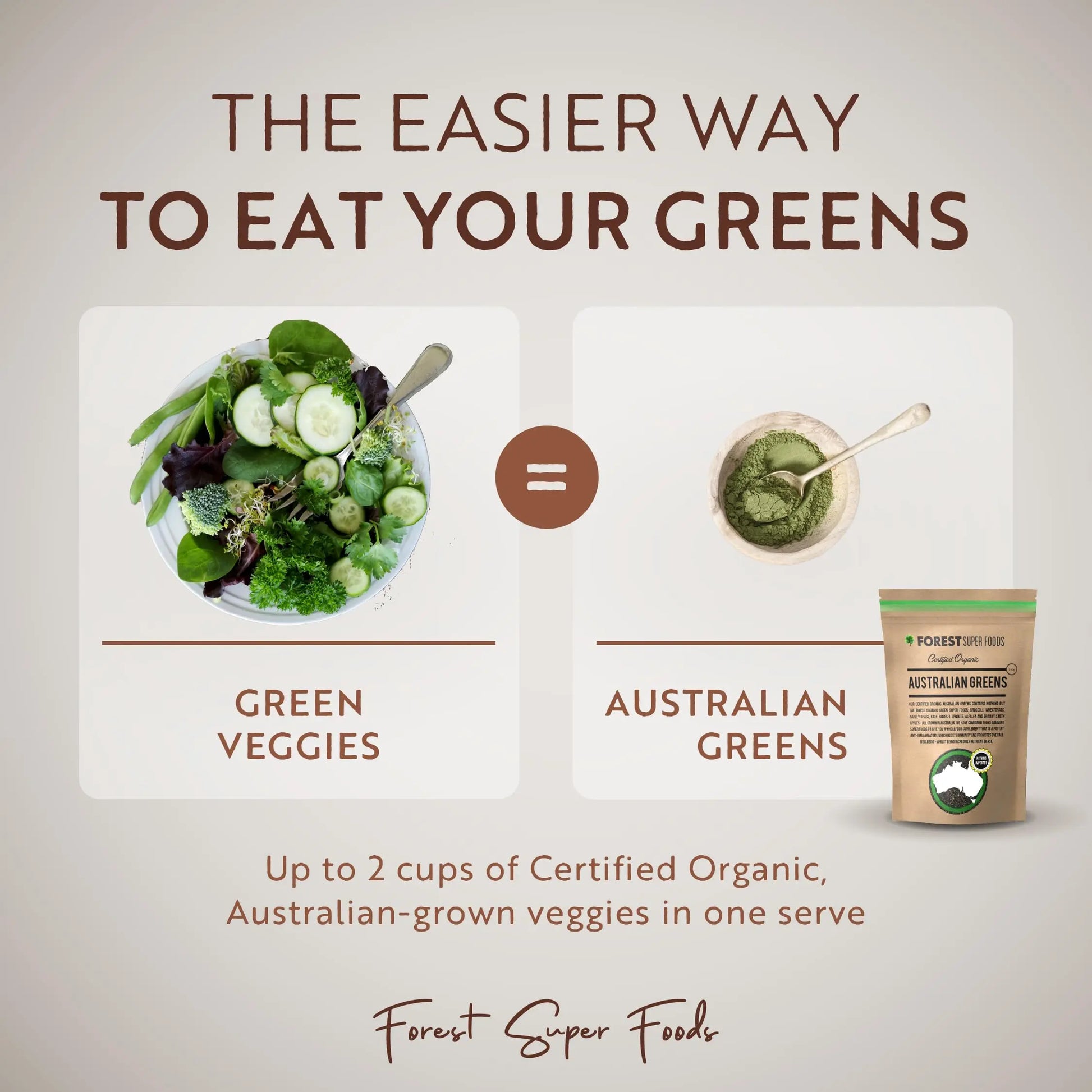 Certified Organic Australian Greens Whole Food Blend | 7 Incredible Whole Foods | No fillers or additives Forest Super Foods Au supplements