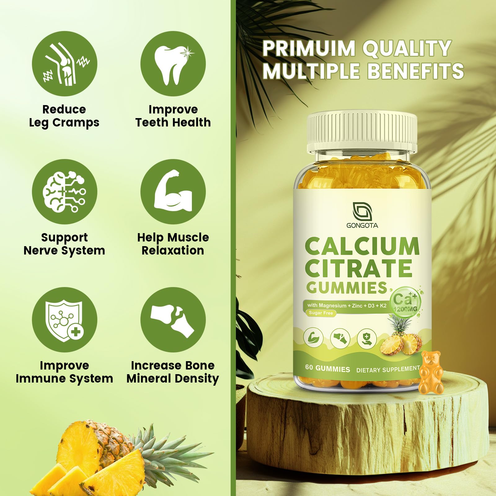 Calcium Citrate Gummies for Women, 1200mg Calcium Citrate Magnesium with Vitamin C D3 K2, Absorption Calcium Supplements for Bone, Muscle, Immune, Sugar Free (120Count) GONGOTA Au supplements